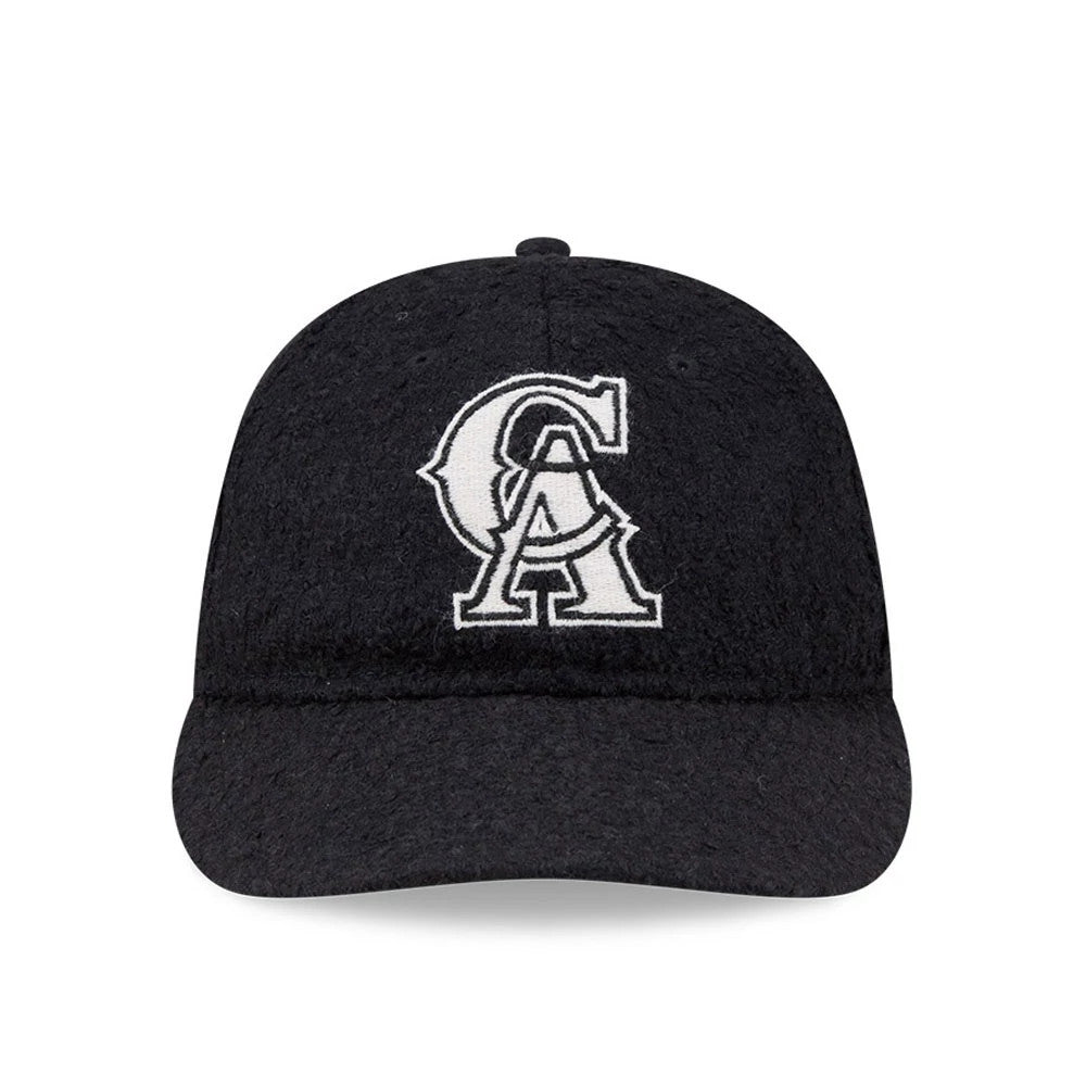 LA Angels MLB X Moon Navy Retro Crown New Era 9FIFTY Adjustable Cap, front view showing the white embroidered CA logo centred on the structured navy crown, with a matching navy visor and eyelets.