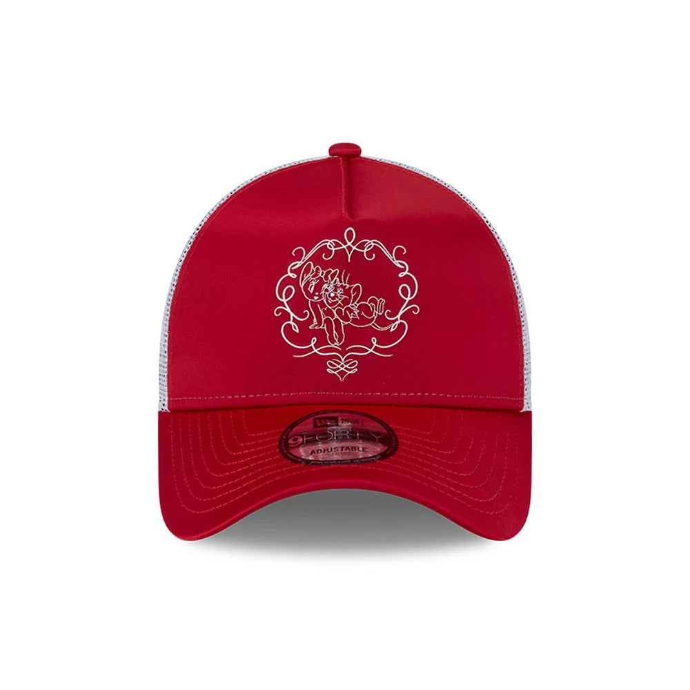 Pictured is this Tom & Jerry Love Cherie 9FORTY A-Frame Trucker cap in red. 3