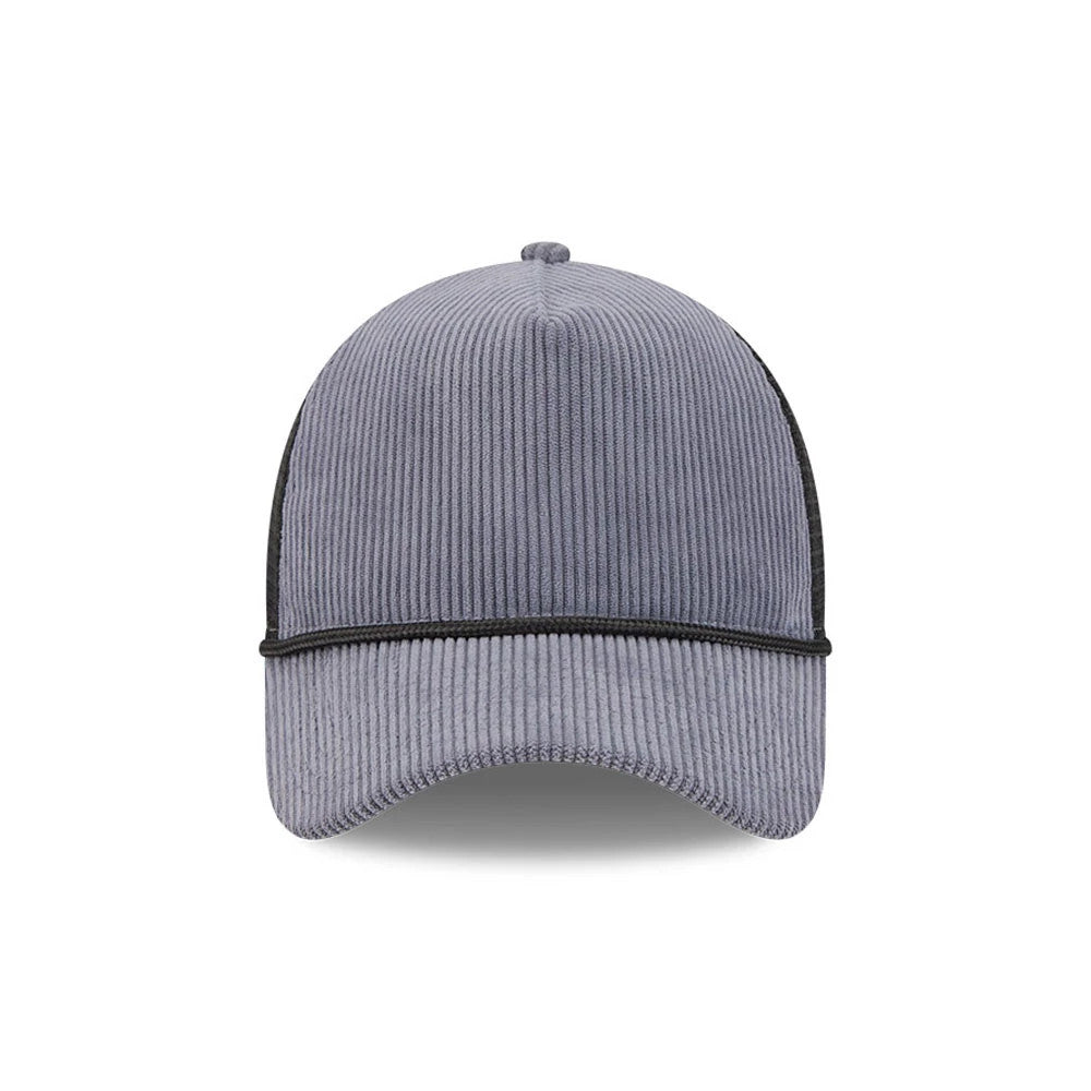 Pictured is this New Era Wide Cord 9FORTY A-Frame Trucker cap in dark blue. 2