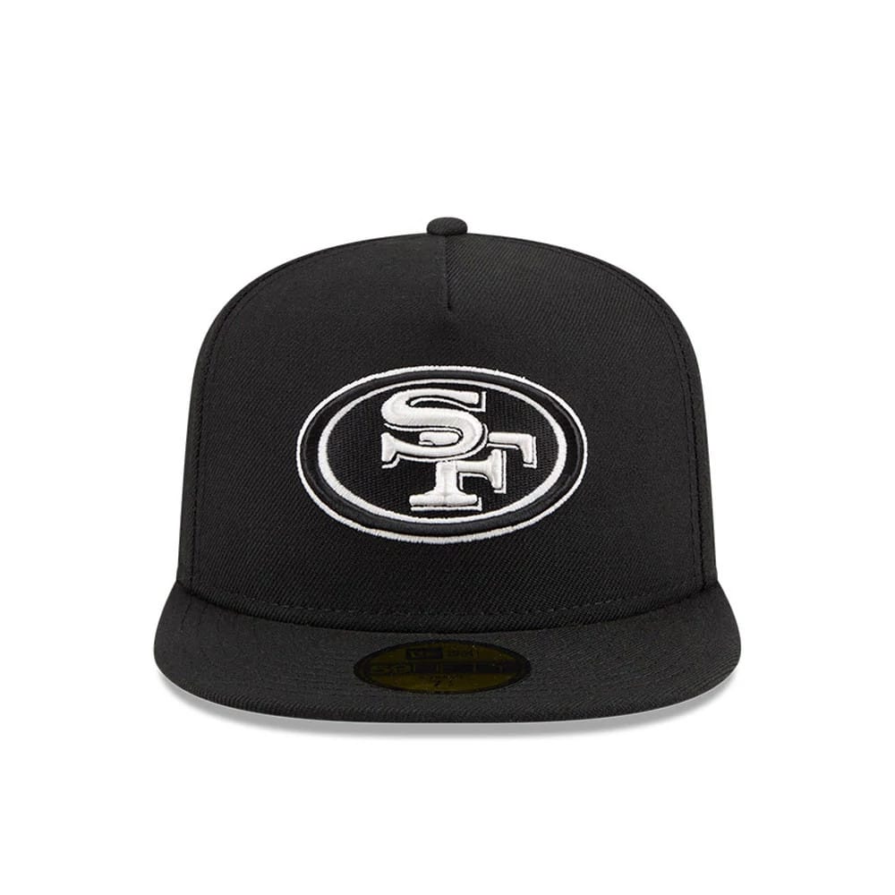 Pictured is this NFL Chiseled Embroidery San Francisco 49ers 59FIFTY A-Frame Fitted cap in black. 4