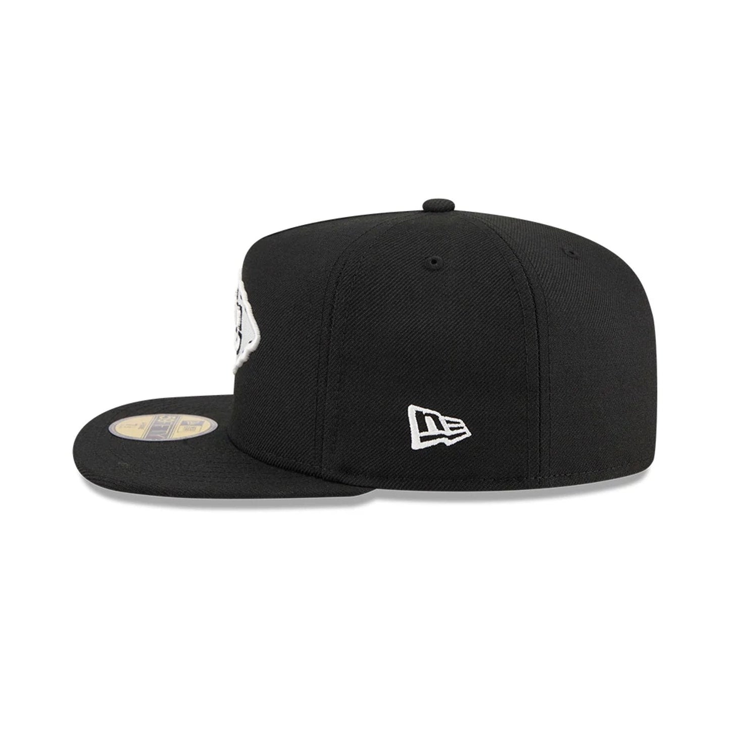 Pictured is this NFL Chiseled Embroidery Kansas City Chiefs 59FIFTY A-Frame Fitted cap in black. 7