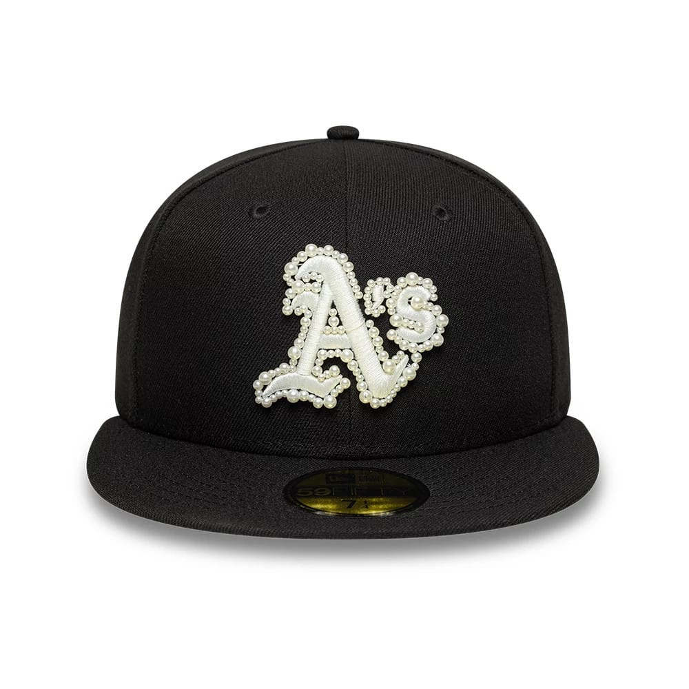 Pictured is this MLB Faux Pearl Oakland Athletics 59FIFTY Fitted cap in black. 3