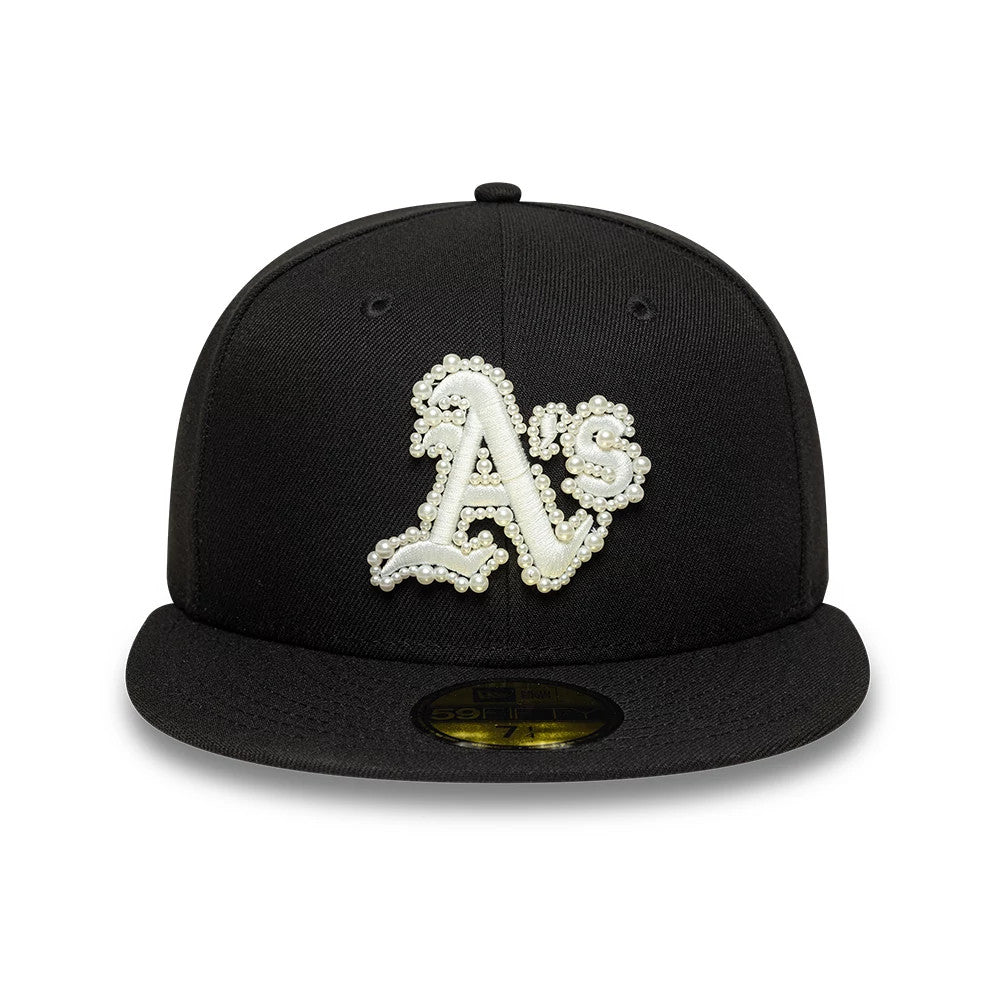 Pictured is this MLB Faux Pearl Athletics 59FIFTY Fitted cap in black. 3