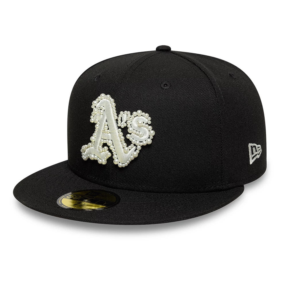 Pictured is this MLB Faux Pearl Athletics 59FIFTY Fitted cap in black. 1