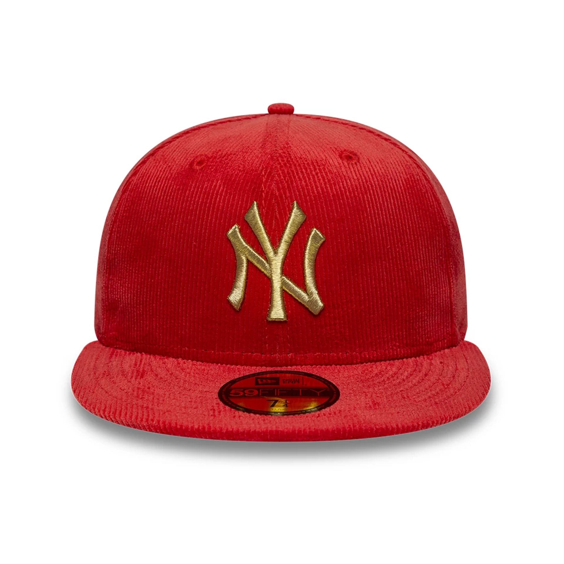 Pictured is this MLB Cord New York Yankees 59FIFTY Fitted cap in red. 2