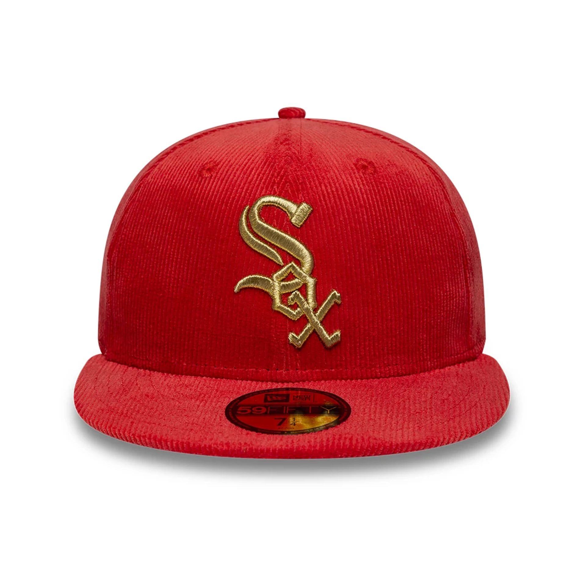 Pictured is this MLB Cord Chicago White Sox 59FIFTY Fitted cap in red. 2
