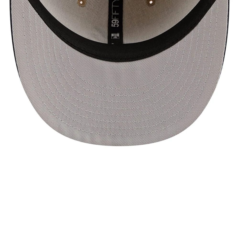 Pictured is this MLB Twine Atlanta Braves 59FIFTY Fitted cap in Beige. 2
