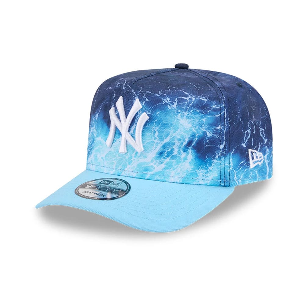 Pictured is this MLB Deep Water New York Yankees 9FIFTY A-Frame Snapback cap in pastel blue. 1