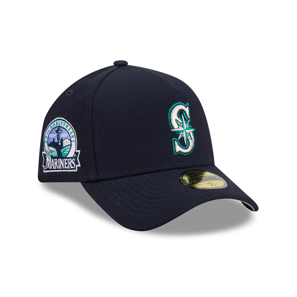 Pictured is this MLB Team Side Seattle Mariners 59FORTY A-Frame Fitted cap in navy. 1
