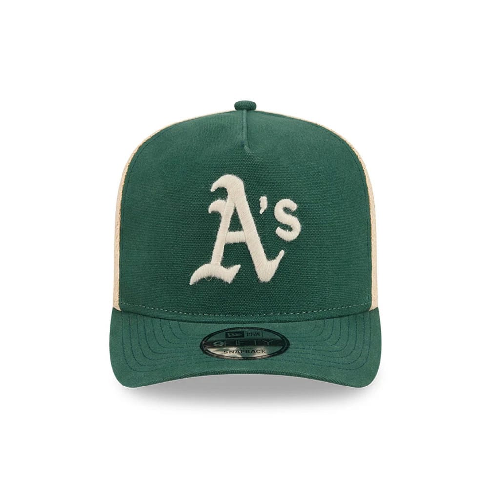 Pictured is this MLB Grained Athletics 9FIFTY A-Frame Snapback cap in dark green. 3