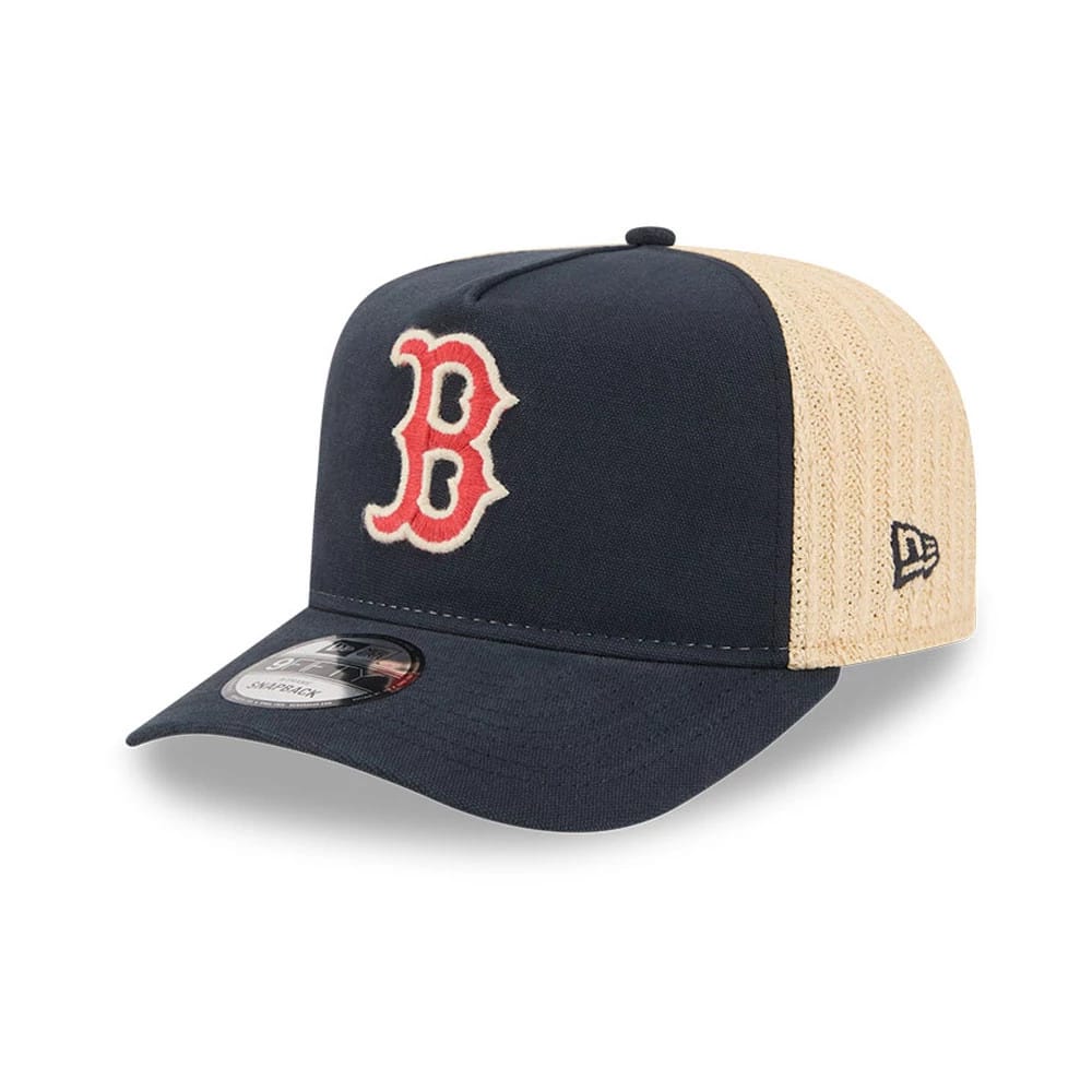 Pictured is this MLB Grained Boston Red Sox 9FIFTY A-Frame Snapback cap in navy. 1