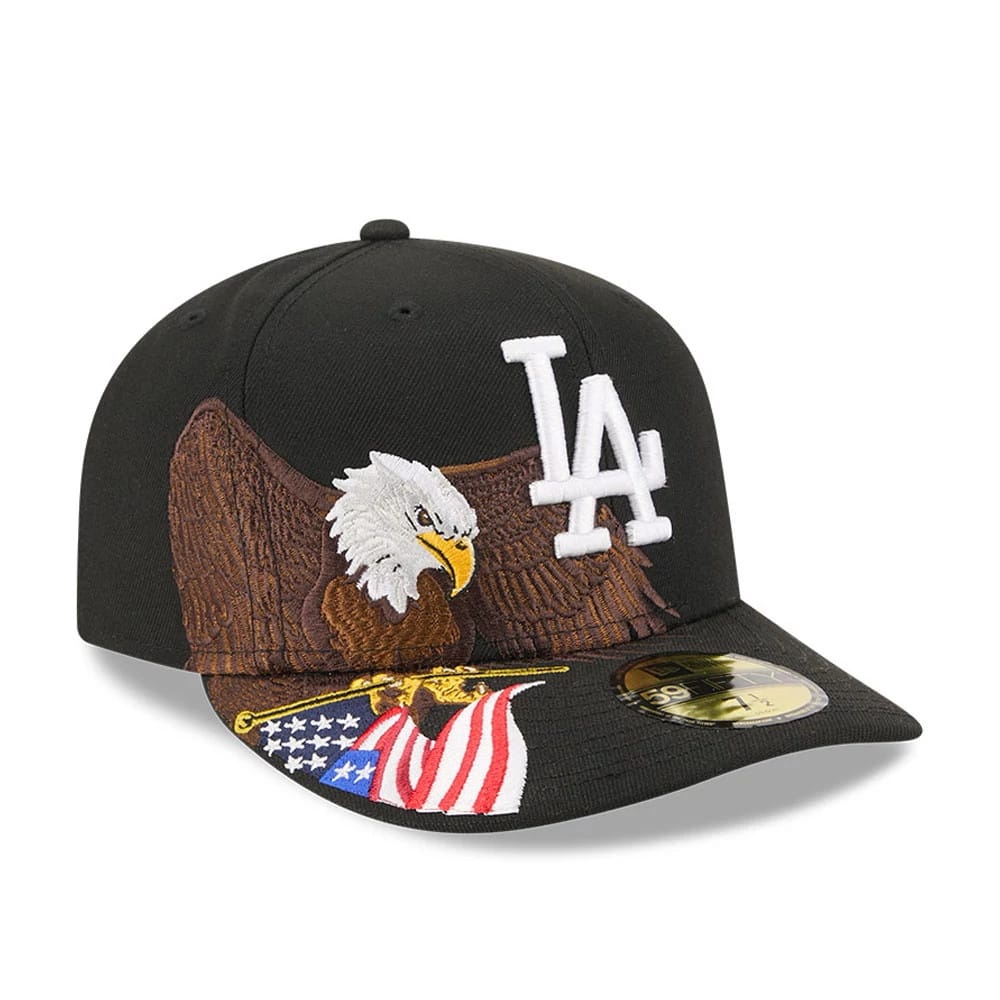 Pictured is this MLB Eagle LA Dodgers 59FIFTY Fitted cap in black. 1