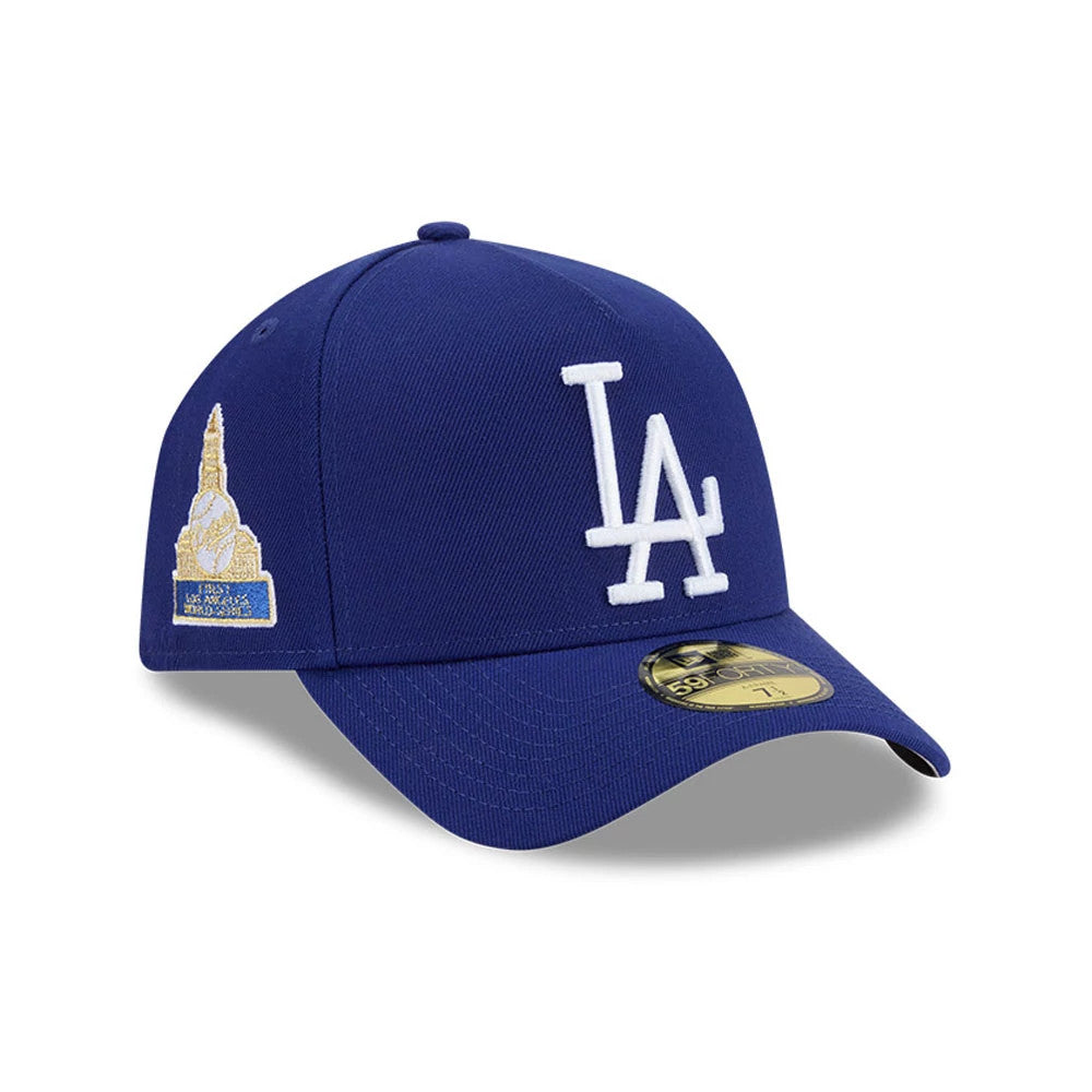 Pictured is this MLB Team Side LA Dodgers 59FORTY A-Frame Fitted cap in Blue. 1