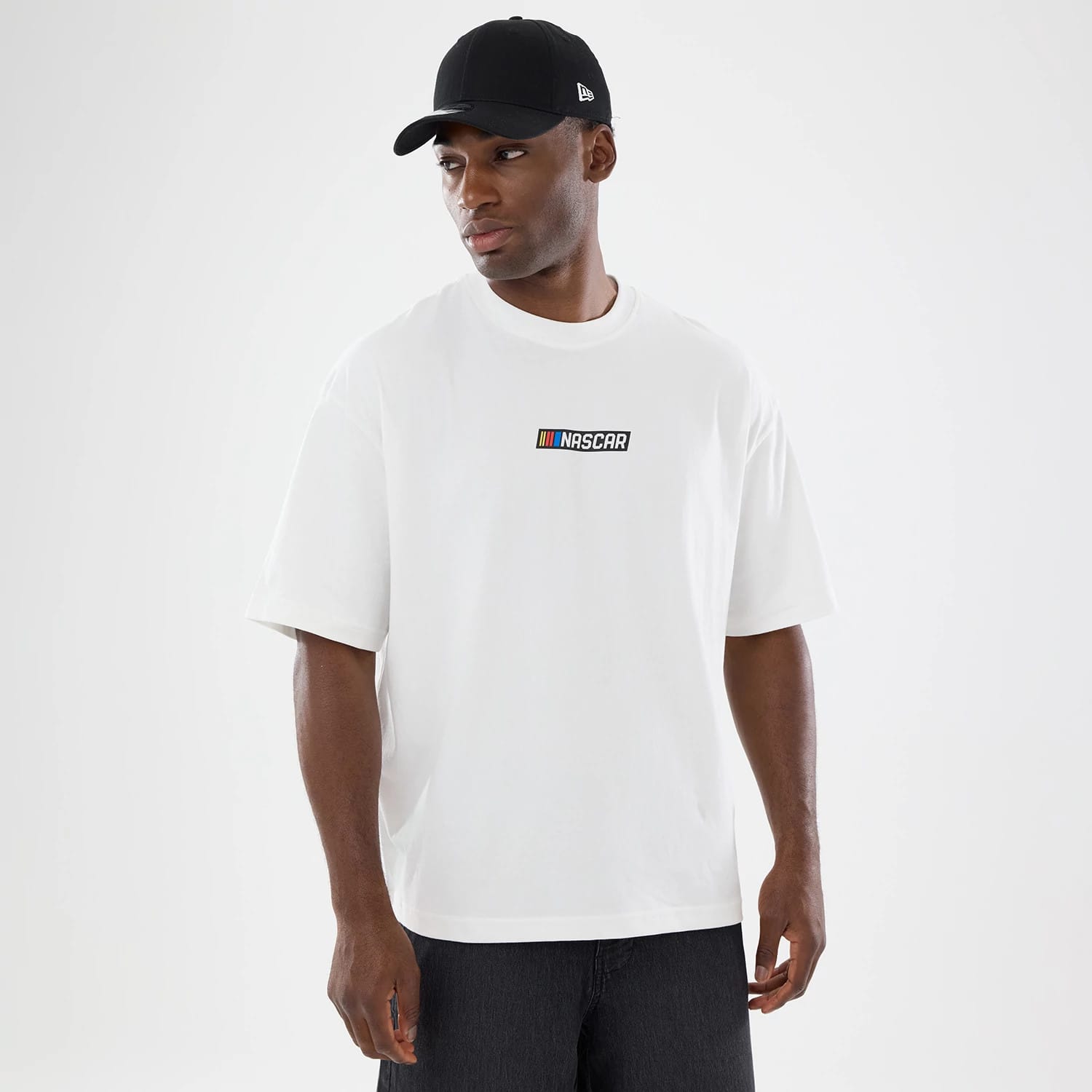 The model is wearing this Nascar Logo T-Shirt in white. 1