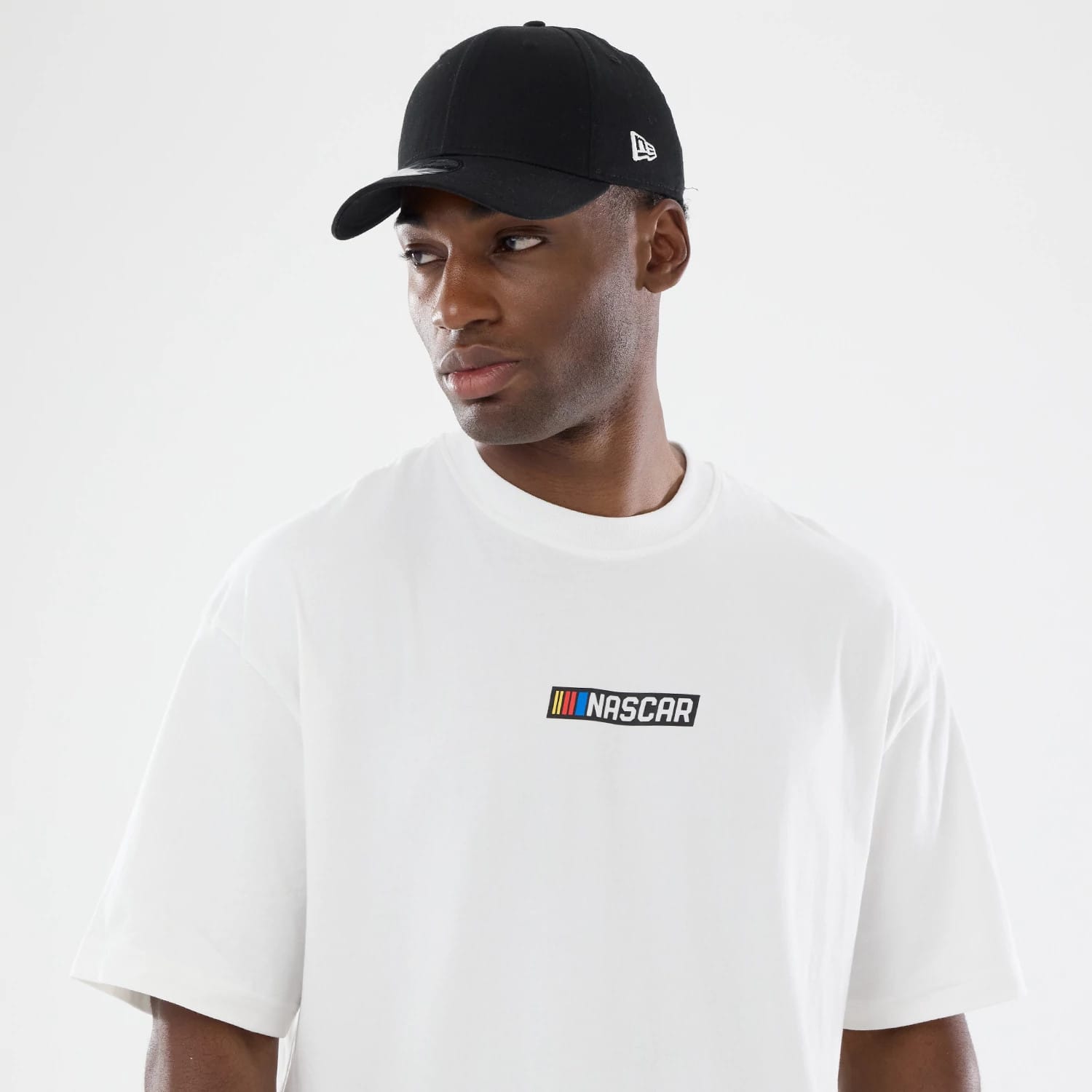 The model is wearing this Nascar Logo T-Shirt in white. 4