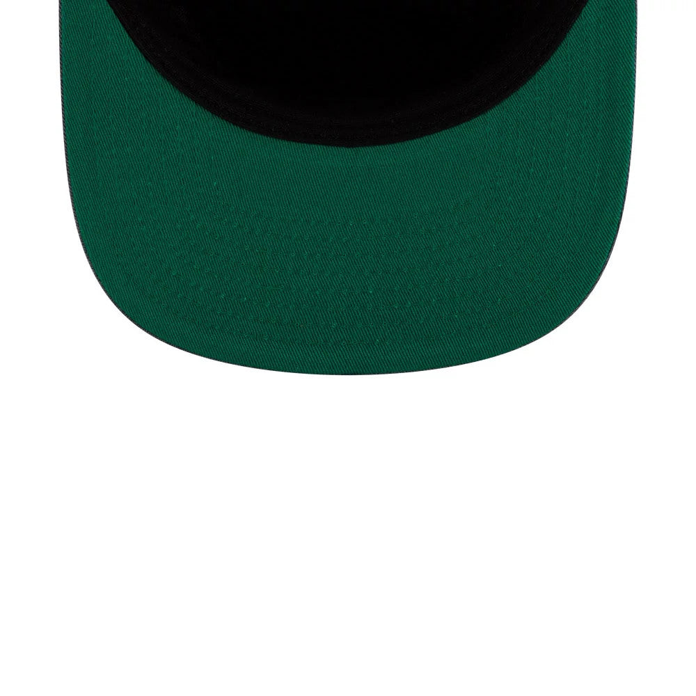 Chicago White Sox MLB Script Wash Dark Grey New Era 19TWENTY Cap, inside view showing a vivid green undervisor contrasting with the black interior sweatband, highlighting the structured design under the crown.