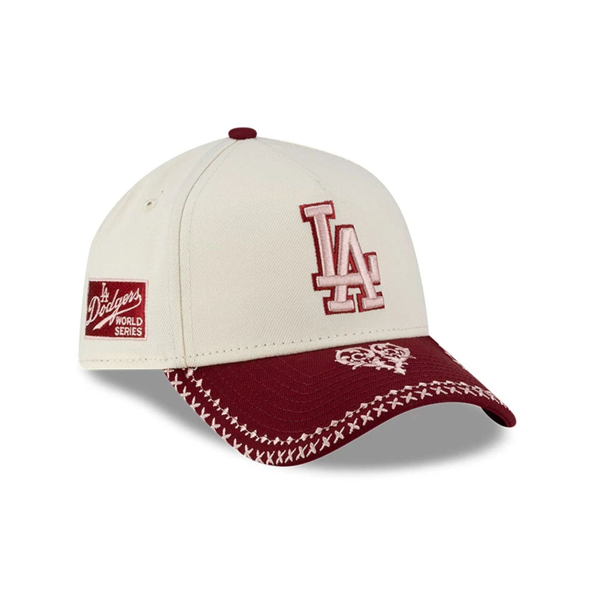 Pictured is this MLB Flourishes LA Dodgers 9FORTY A-Frame cap in white. 1