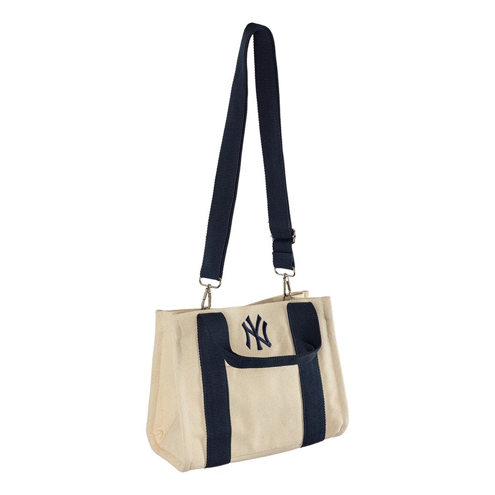 Pictured is this MLB New York Yankees Tote Bag in light beige & navy. 1