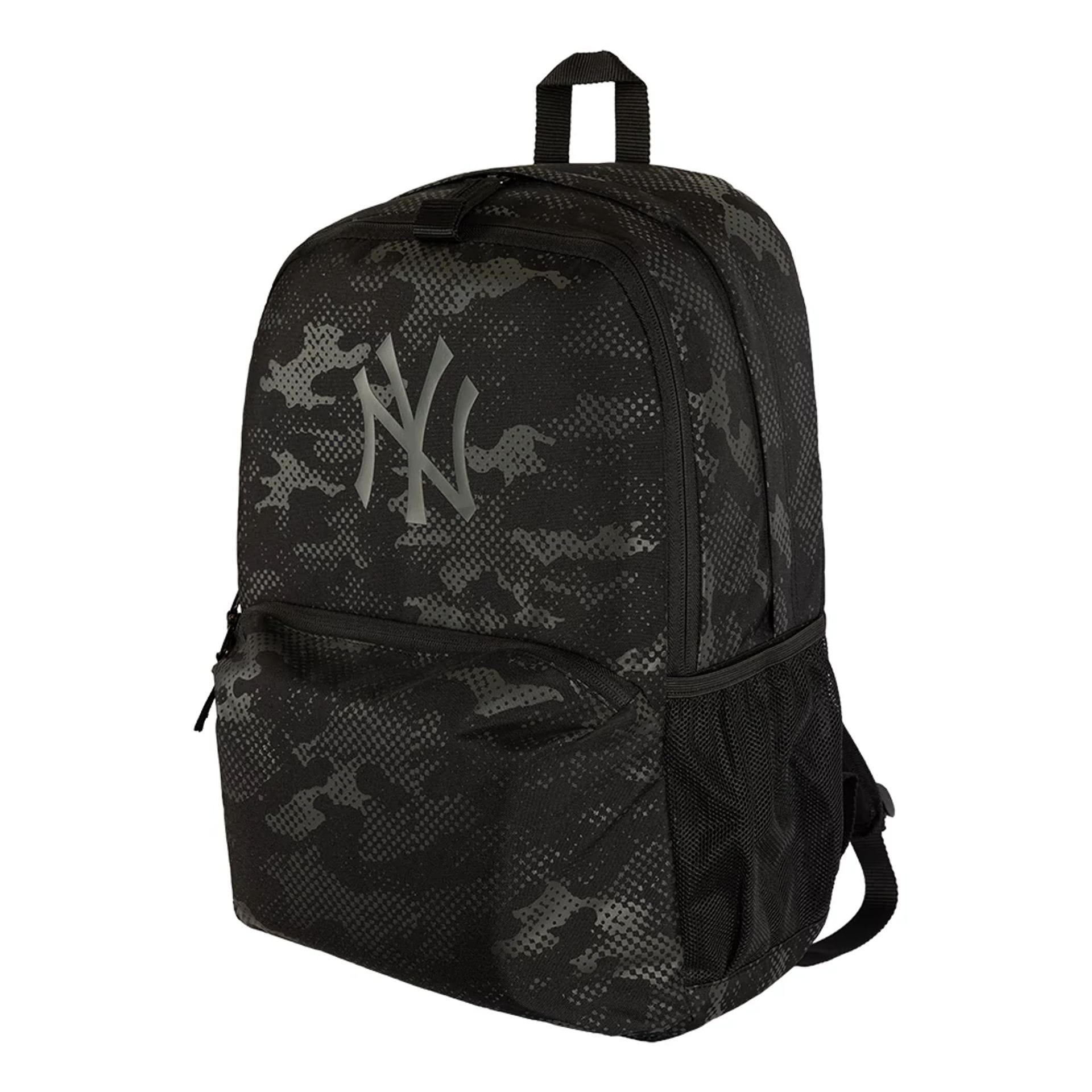 Pictured is this MLB Camo New York Yankees Stadium Backpack in black. 1