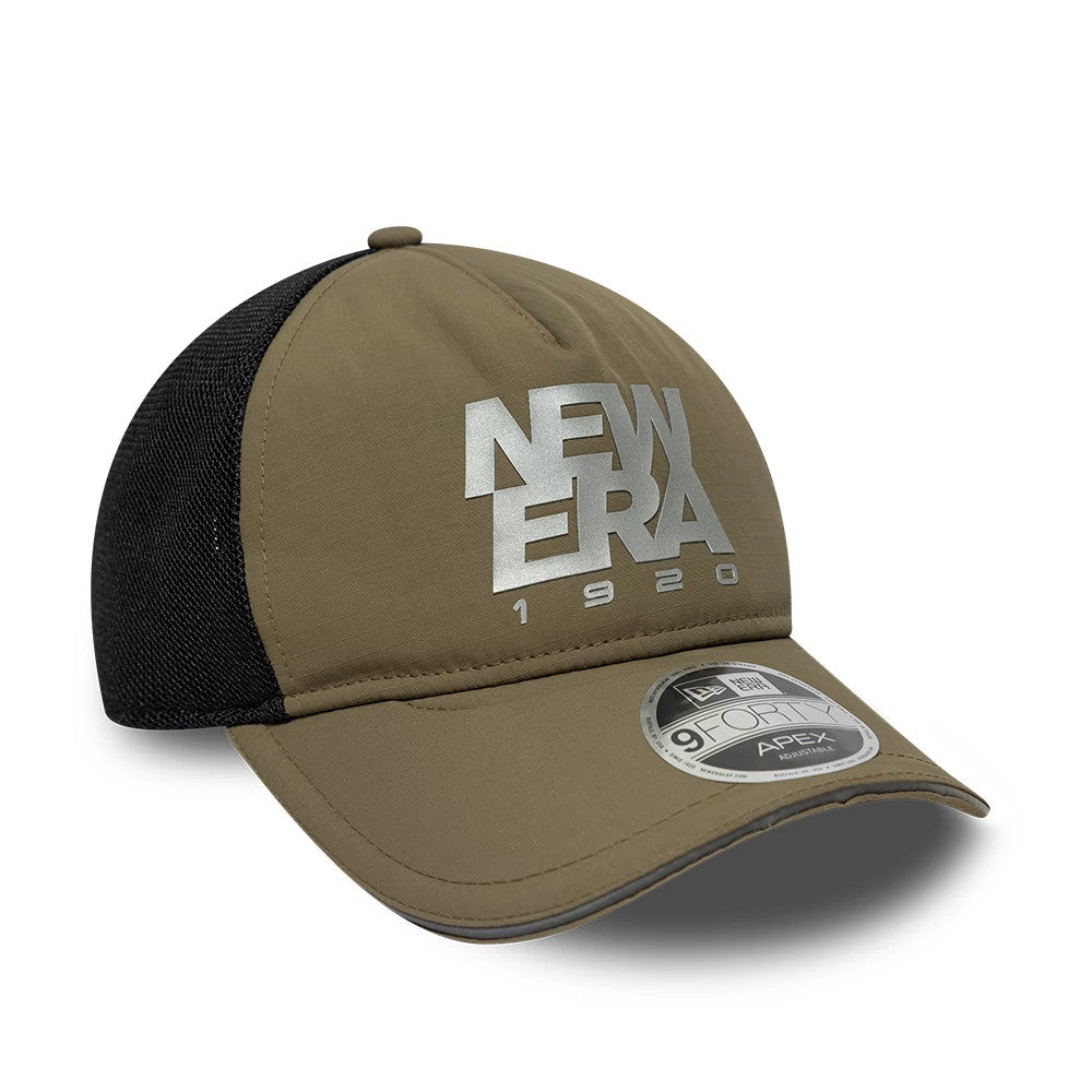 Pictured is this New Era Performance 9FORTY M-Crown A-Frame Trucker cap in green. 3