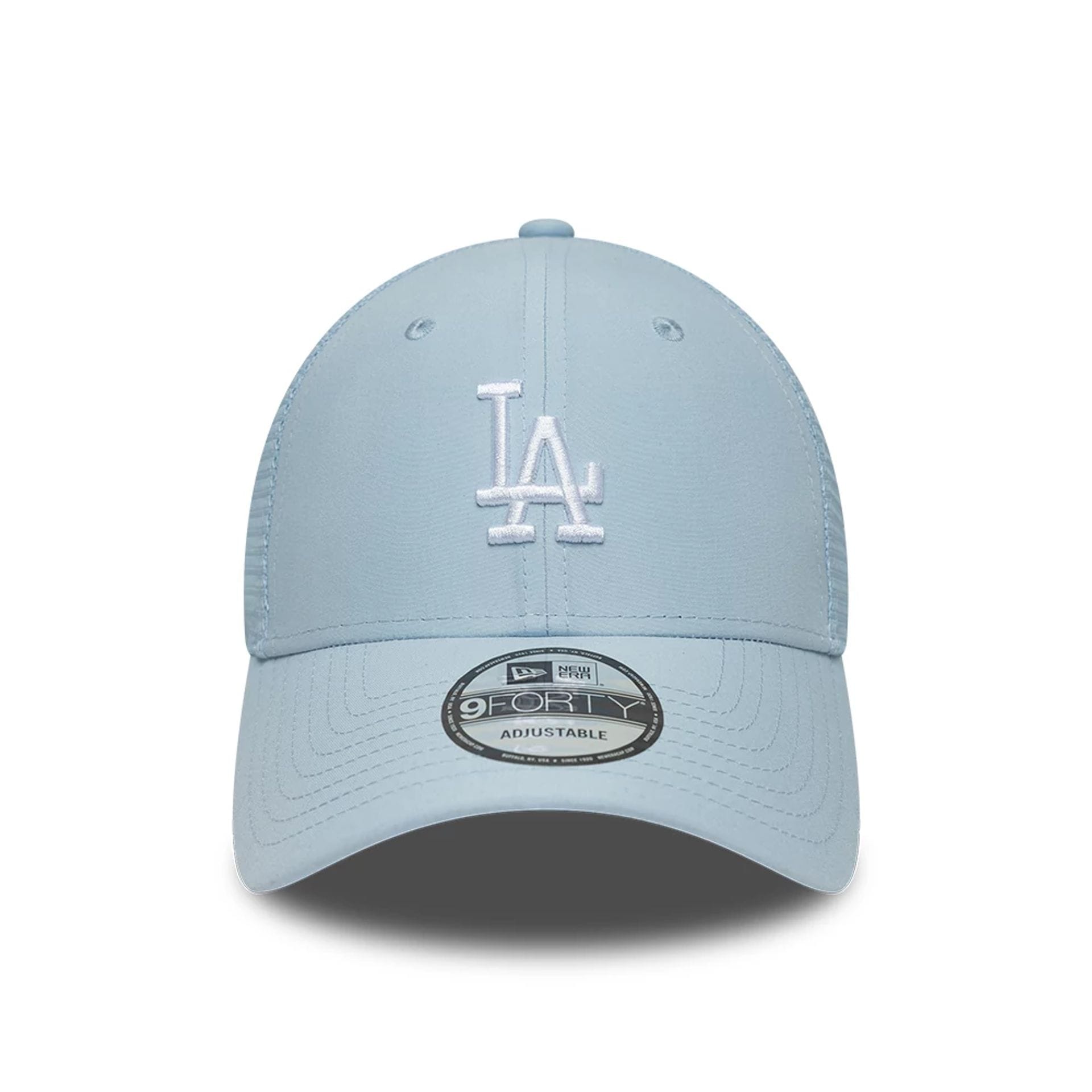 Pictured is this MLB Homefield LA Dodgers 9FORTY Trucker cap in pastel blue. 2