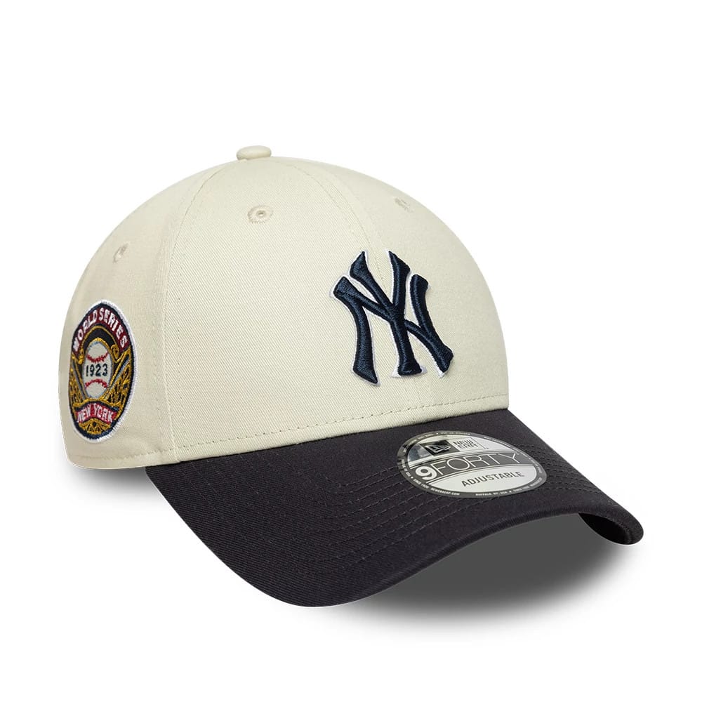 Pictured is this MLB World Series Patch New York Yankees 9FORTY cap in Cream. 1