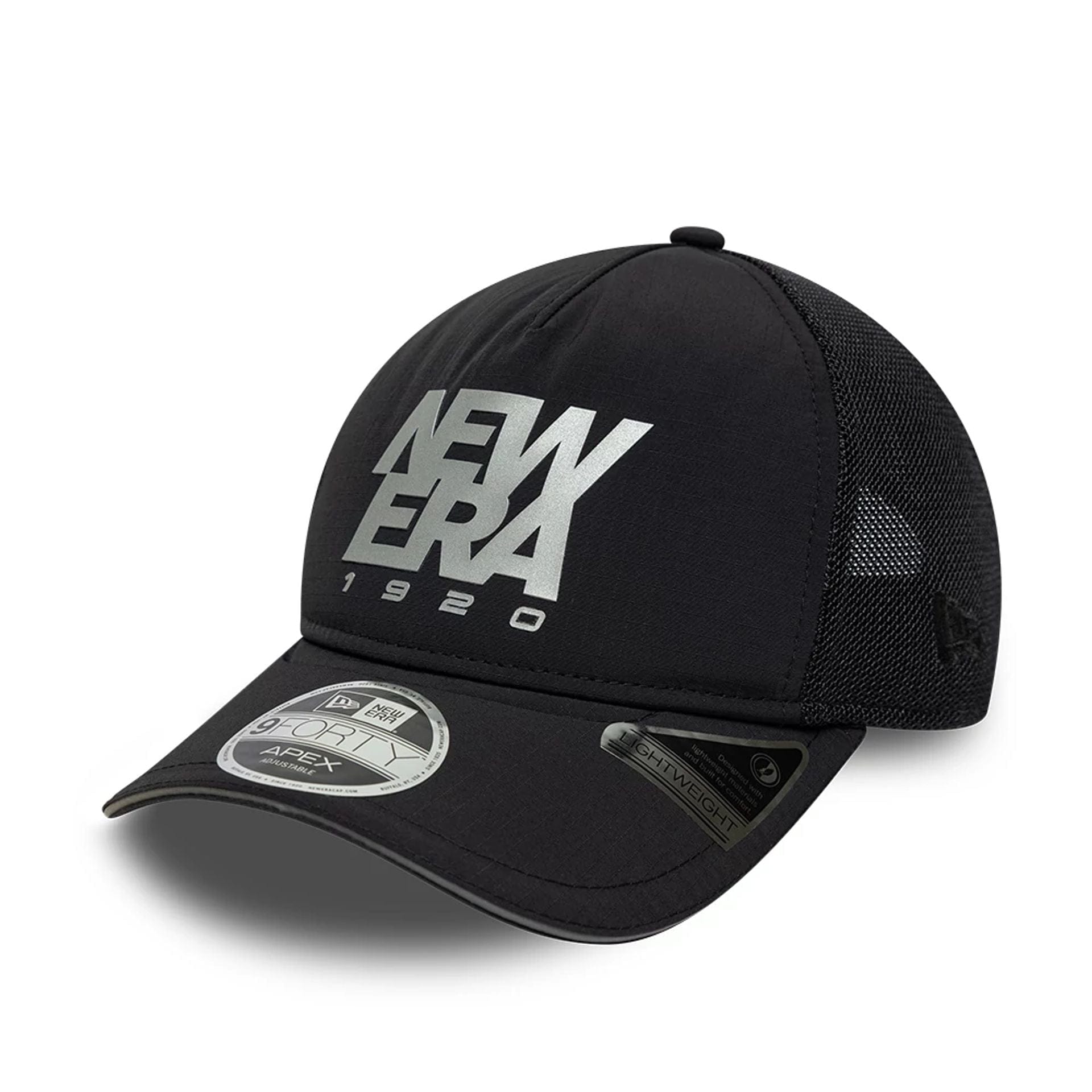 Pictured is this New Era Performance 9FORTY M-Crown A-Frame Trucker cap in black. 1