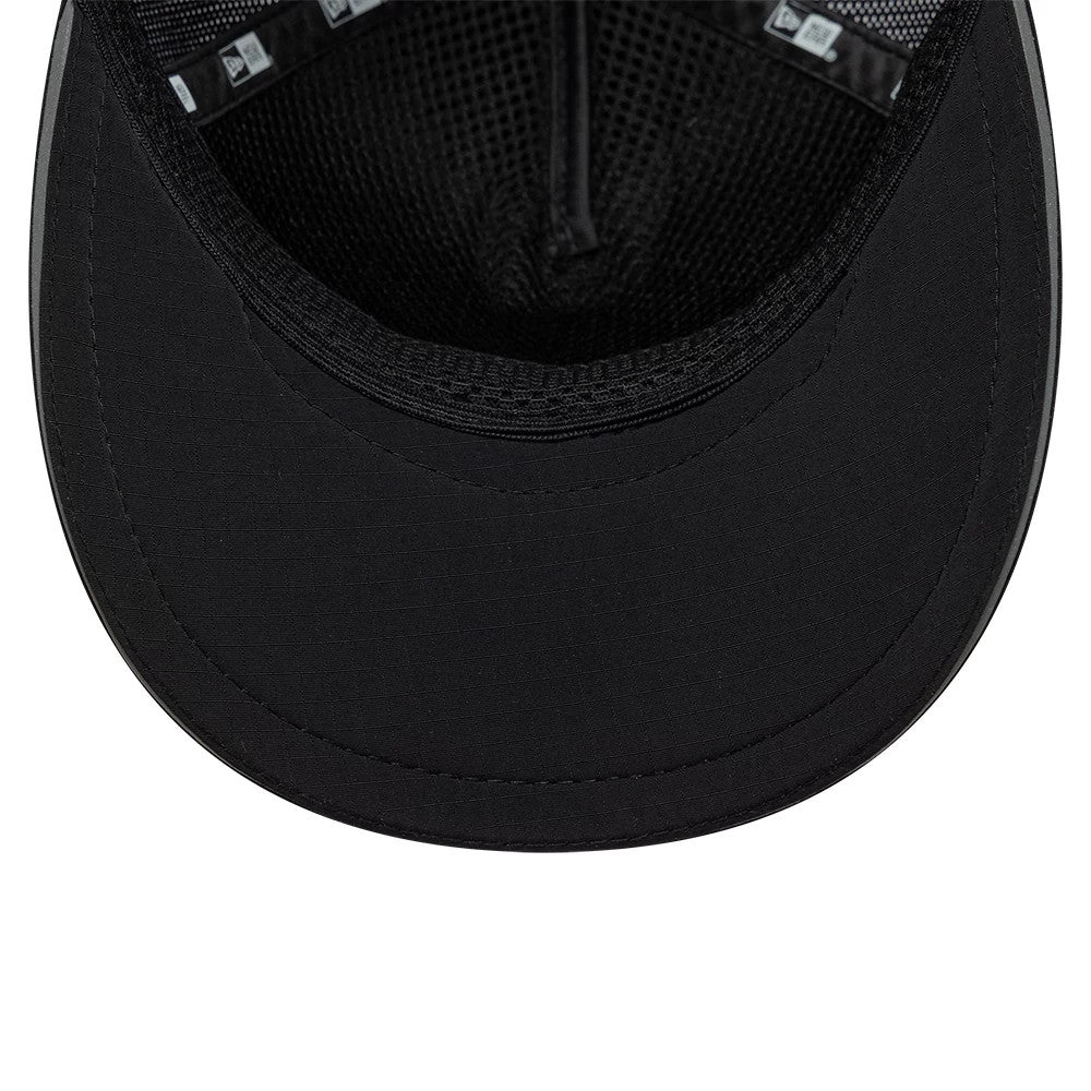 Pictured is this New Era Performance 9FORTY M-Crown A-Frame Trucker cap in black. 5