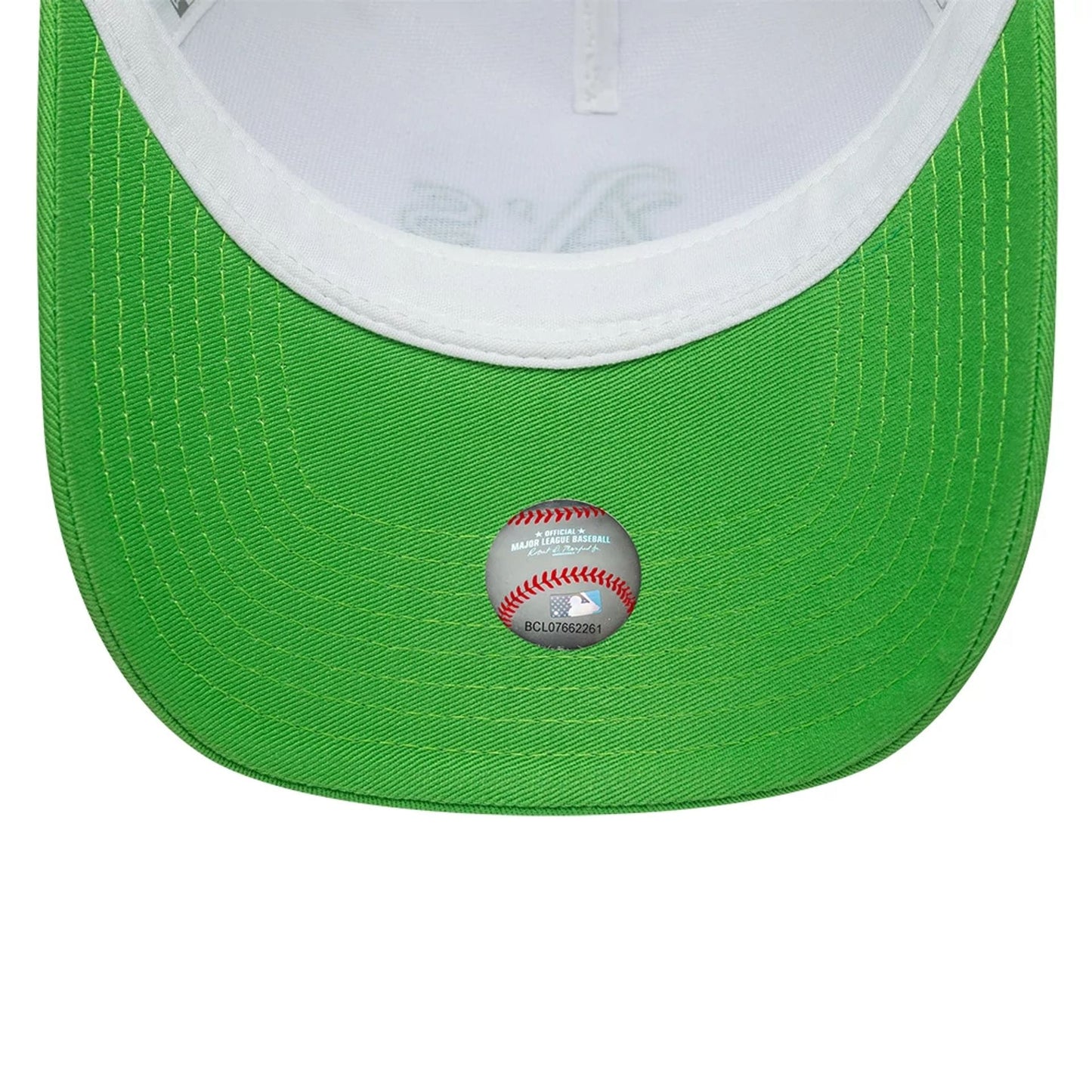 Pictured is this MLB League Essential Athletics 9FORTY A-Frame Trucker cap in open green. 5
