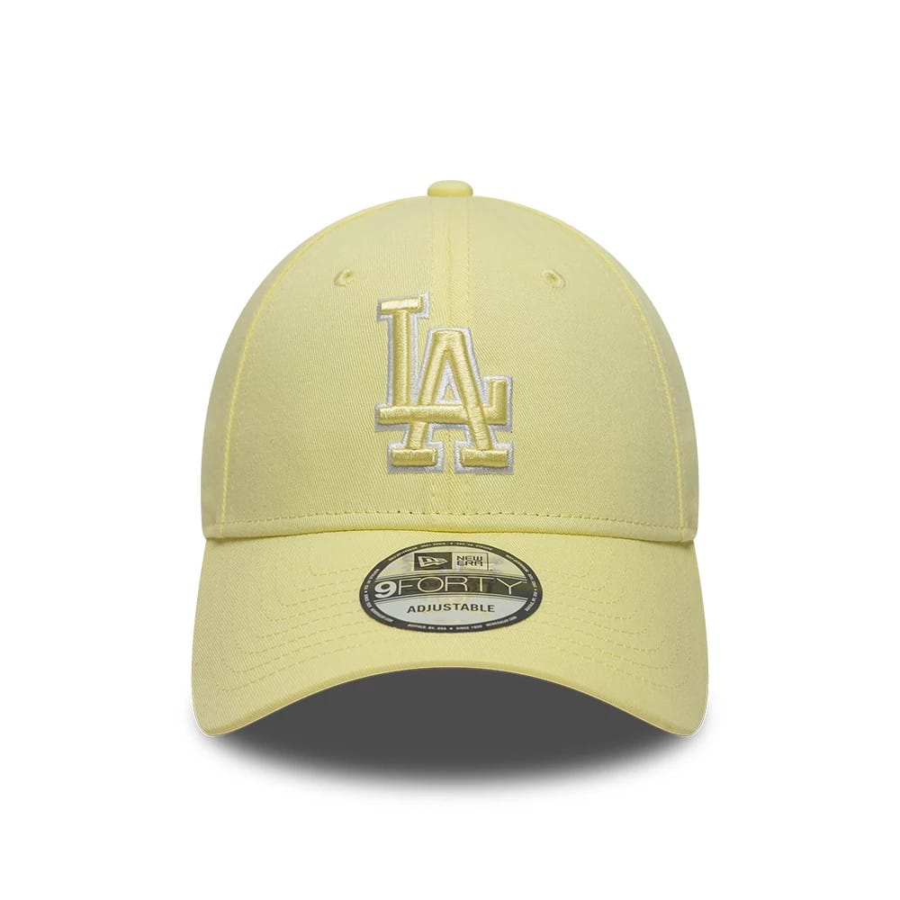 Pictured is this MLB Team Outline LA Dodgers 9FORTY cap in pastel yellow. 2