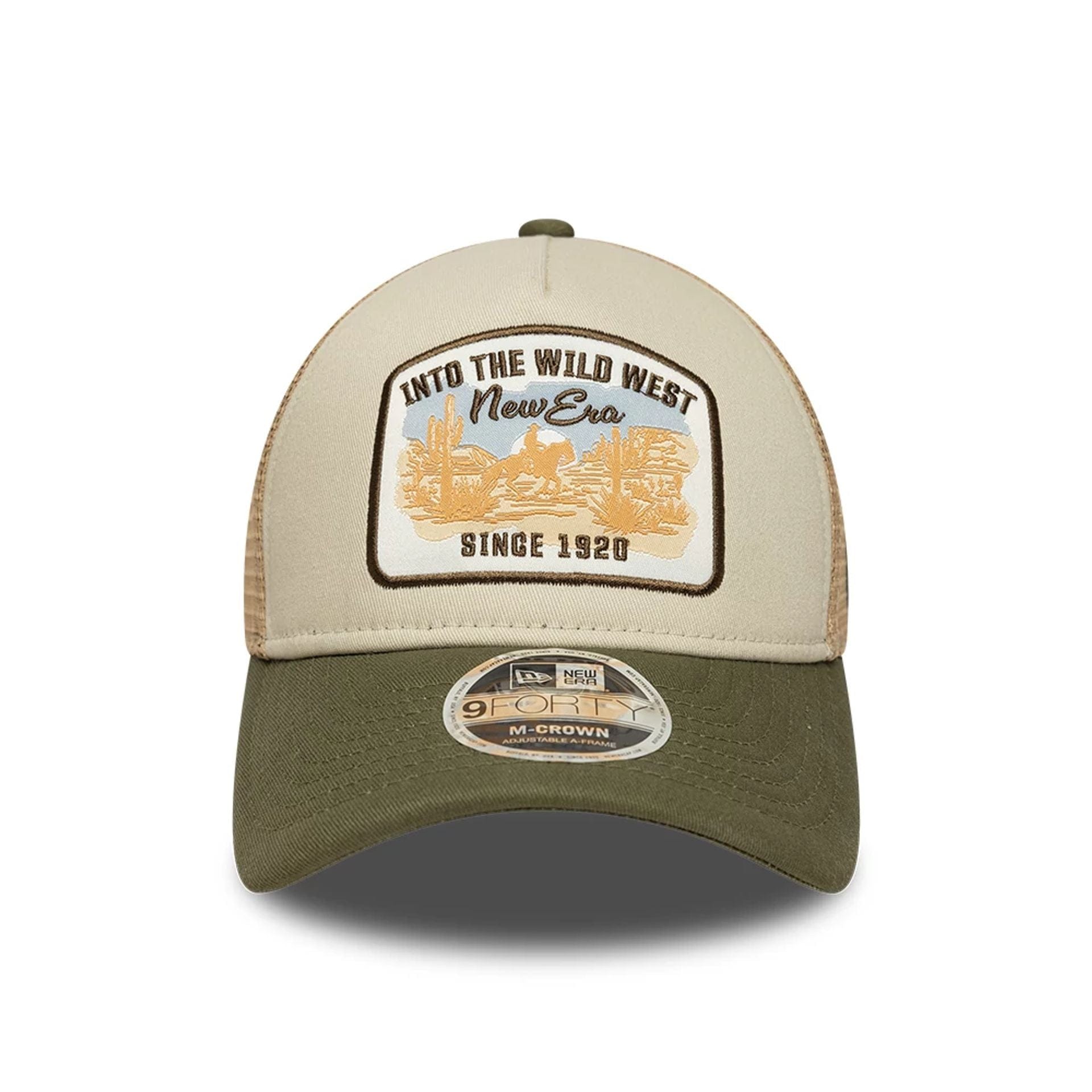 Pictured is this New Era 9FORTY M-Crown A-Frame Trucker cap in Dark Green. 2