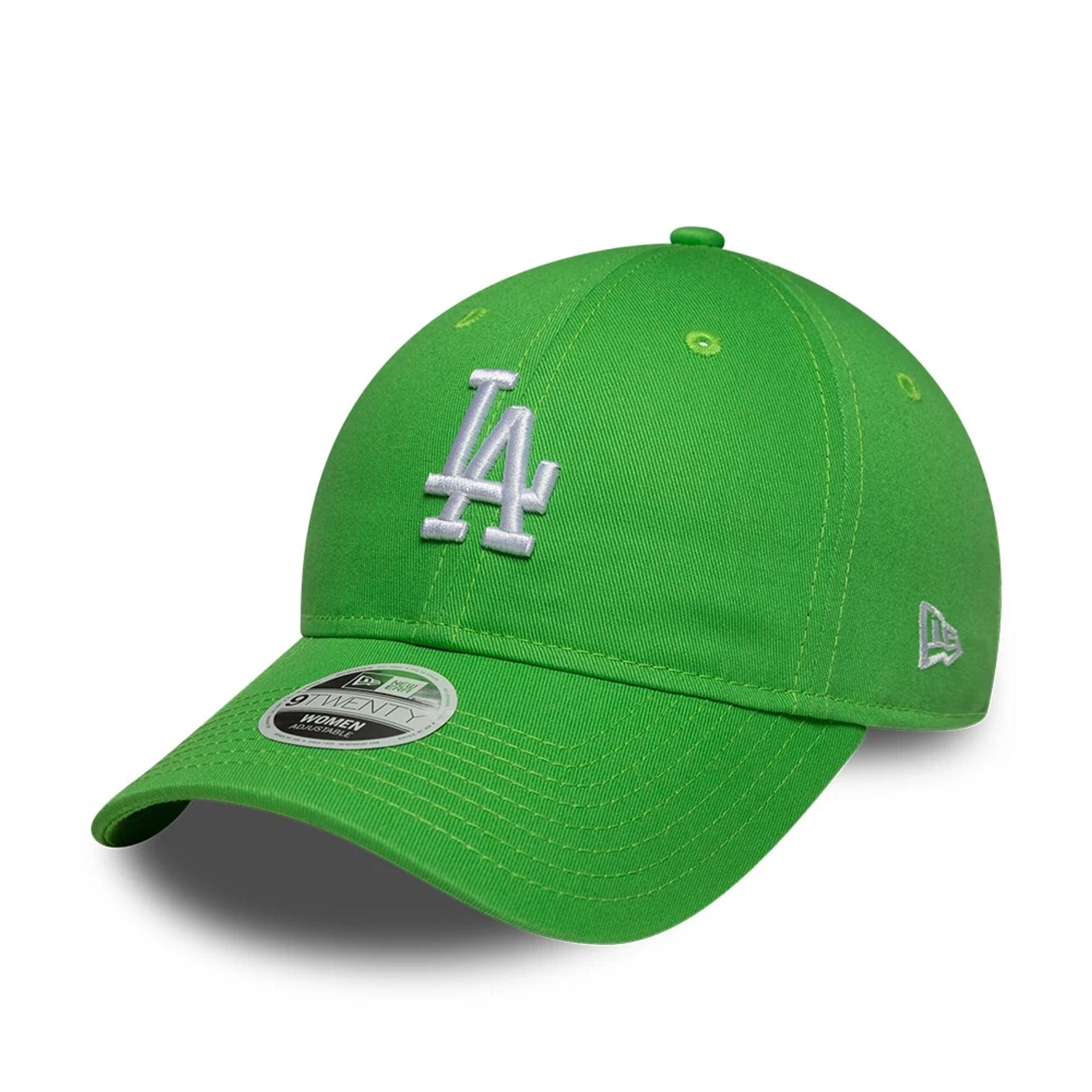 Pictured is this Womens MLB League Essential LA Dodgers 9TWENTY cap in open green. 1