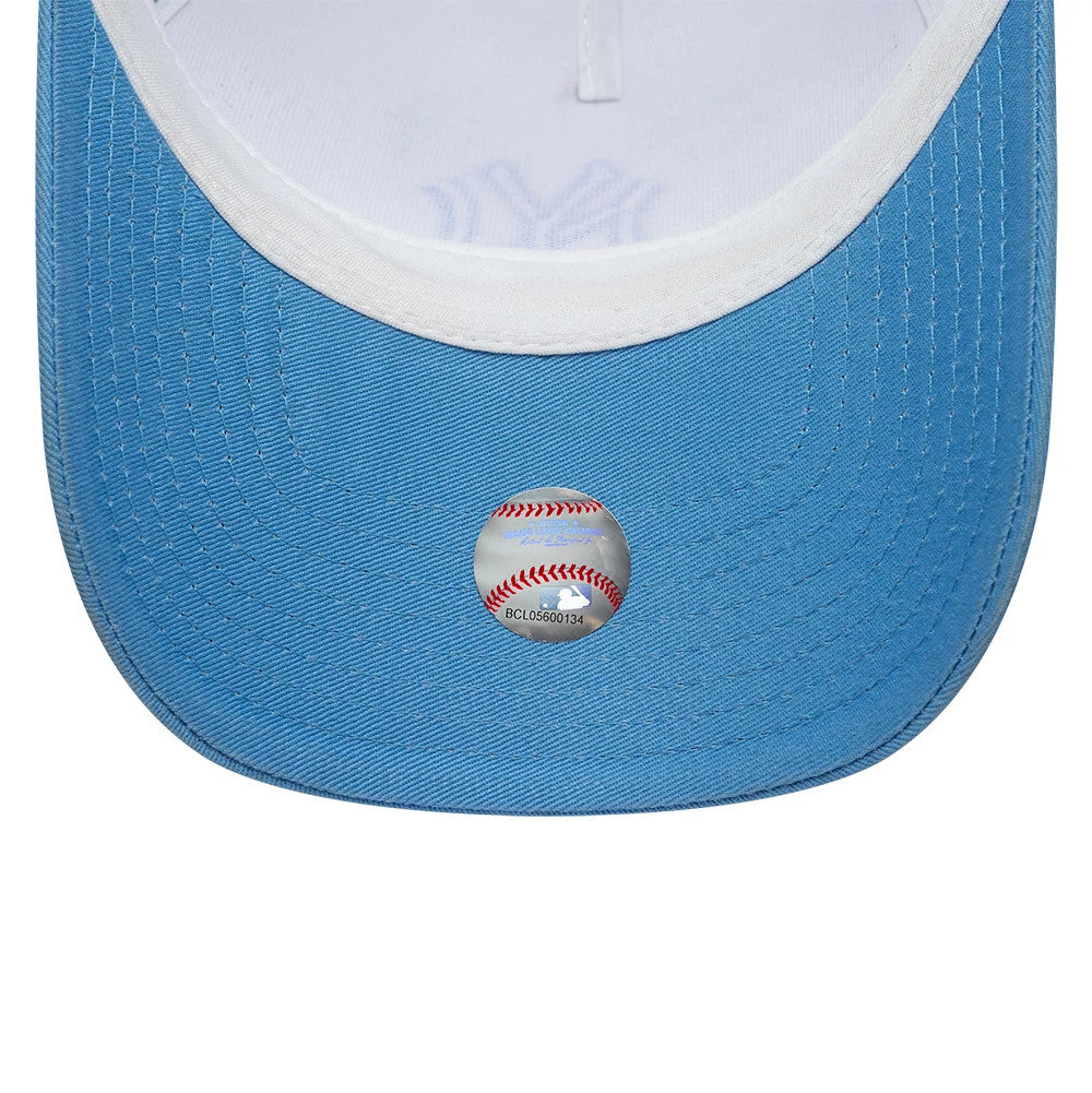 Pictured is this MLB League Essential New York Yankees 9FORTY A-Frame Trucker cap in pastel blue. 5