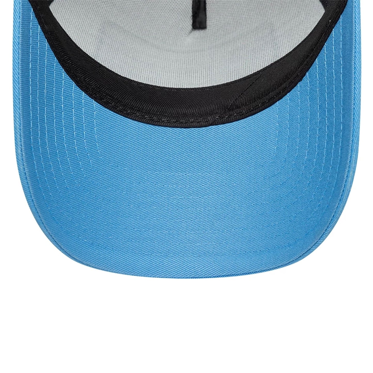 Pictured is this New Era Location 9FORTY A-Frame Trucker cap in pastel blue. 5