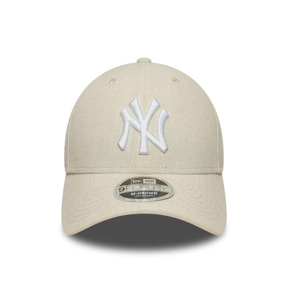 Pictured is this MLB Linen New York Yankees 9FORTY M-Crown cap in Cream. 2