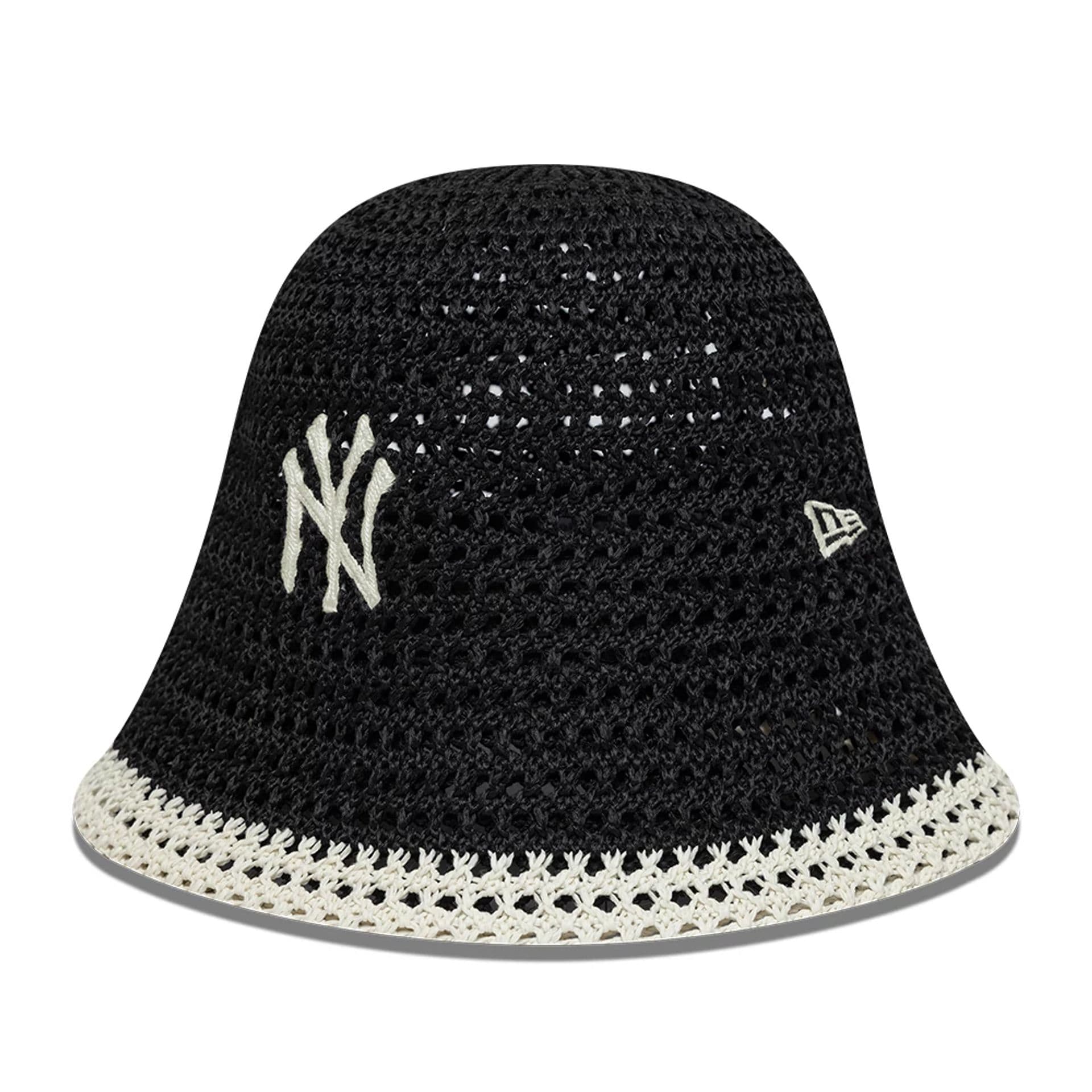 Pictured is this Womens MLB Knitted New York Yankees Explorer Bucket hat in black. 1