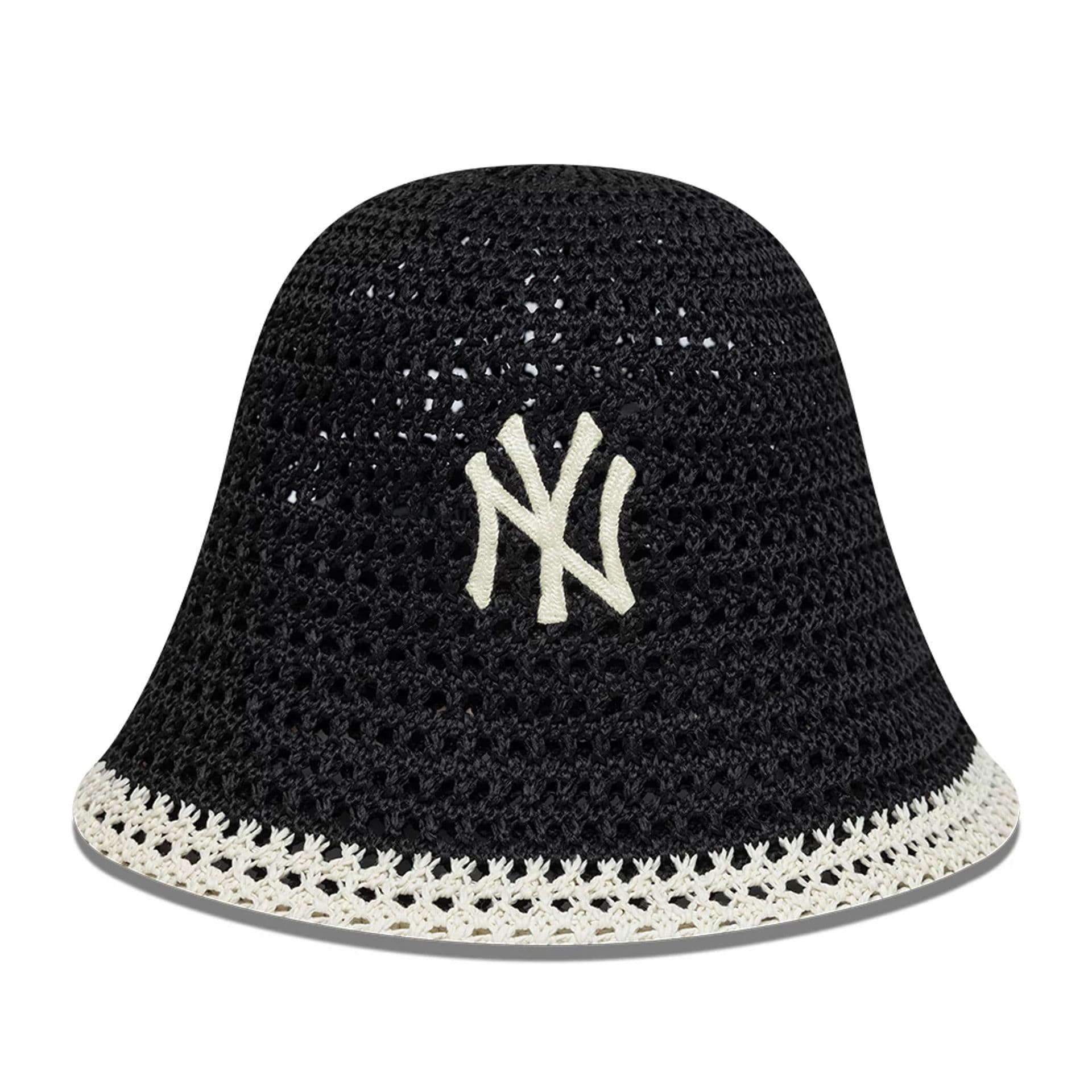 Pictured is this Womens MLB Knitted New York Yankees Explorer Bucket hat in black. 2