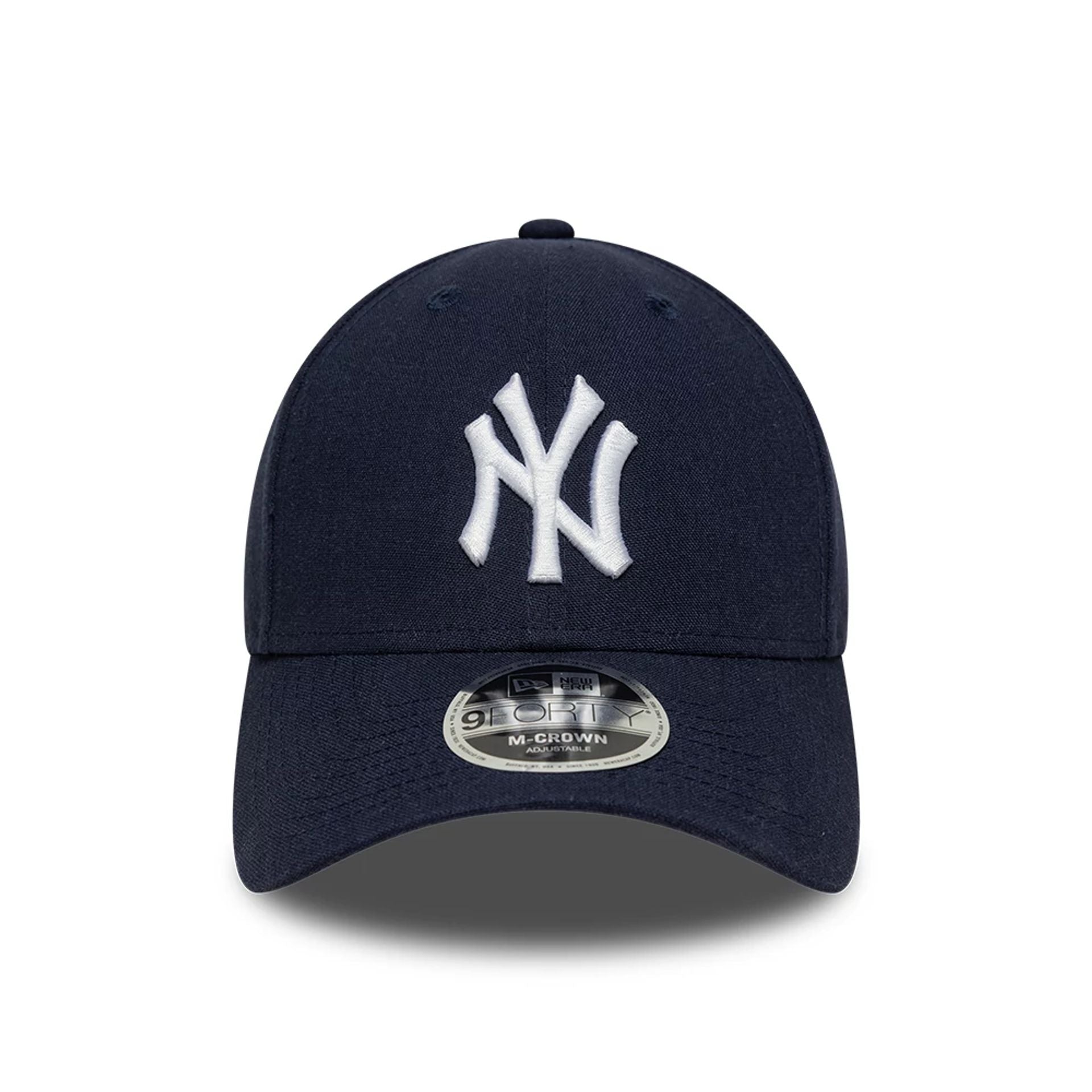 Pictured is this MLB Linen New York Yankees 9FORTY M-Crown cap in navy. 2