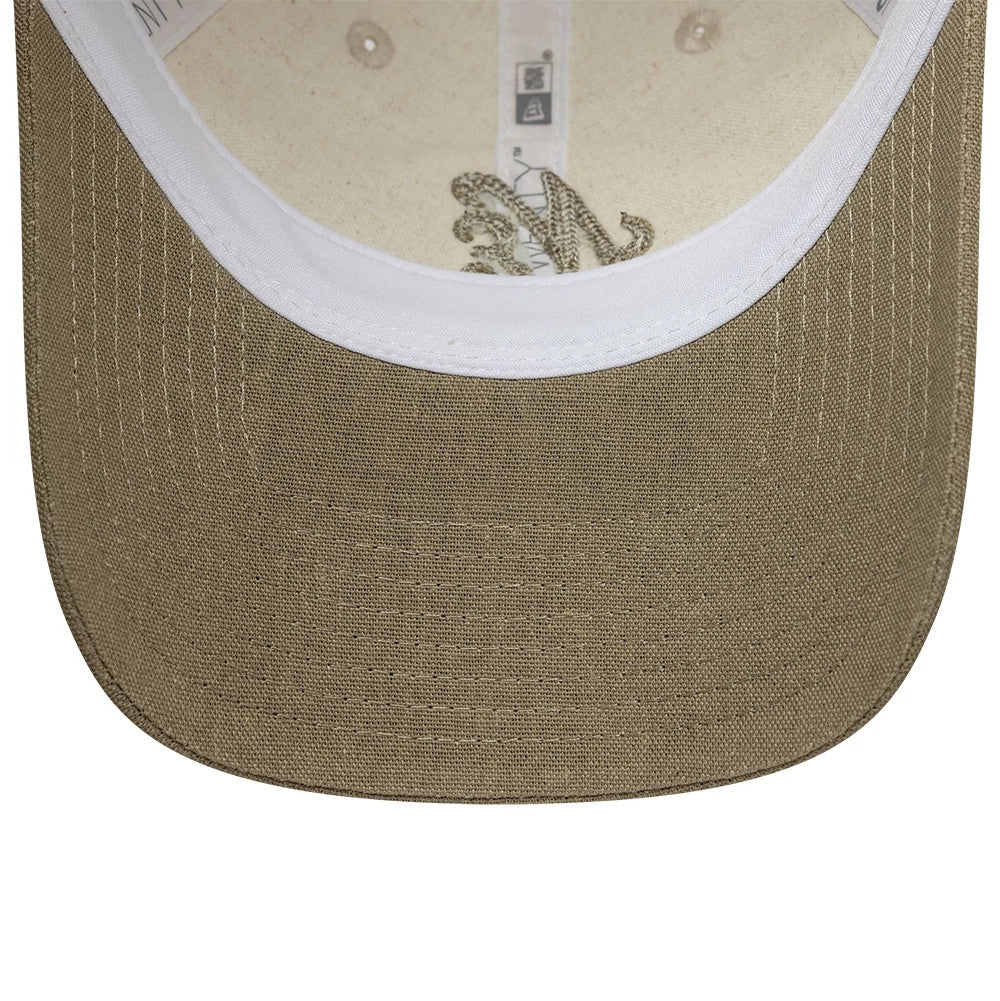 Pictured is this Womens New Era Linen 9TWENTY cap in Beige. 5