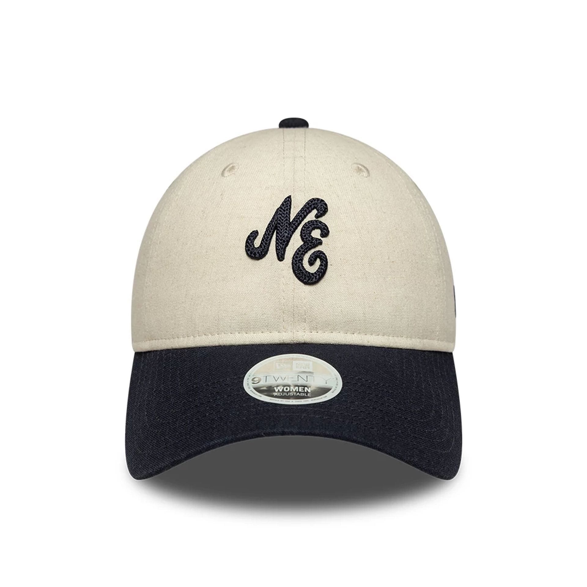 Pictured is this Womens New Era Linen 9TWENTY cap in Navy. 2