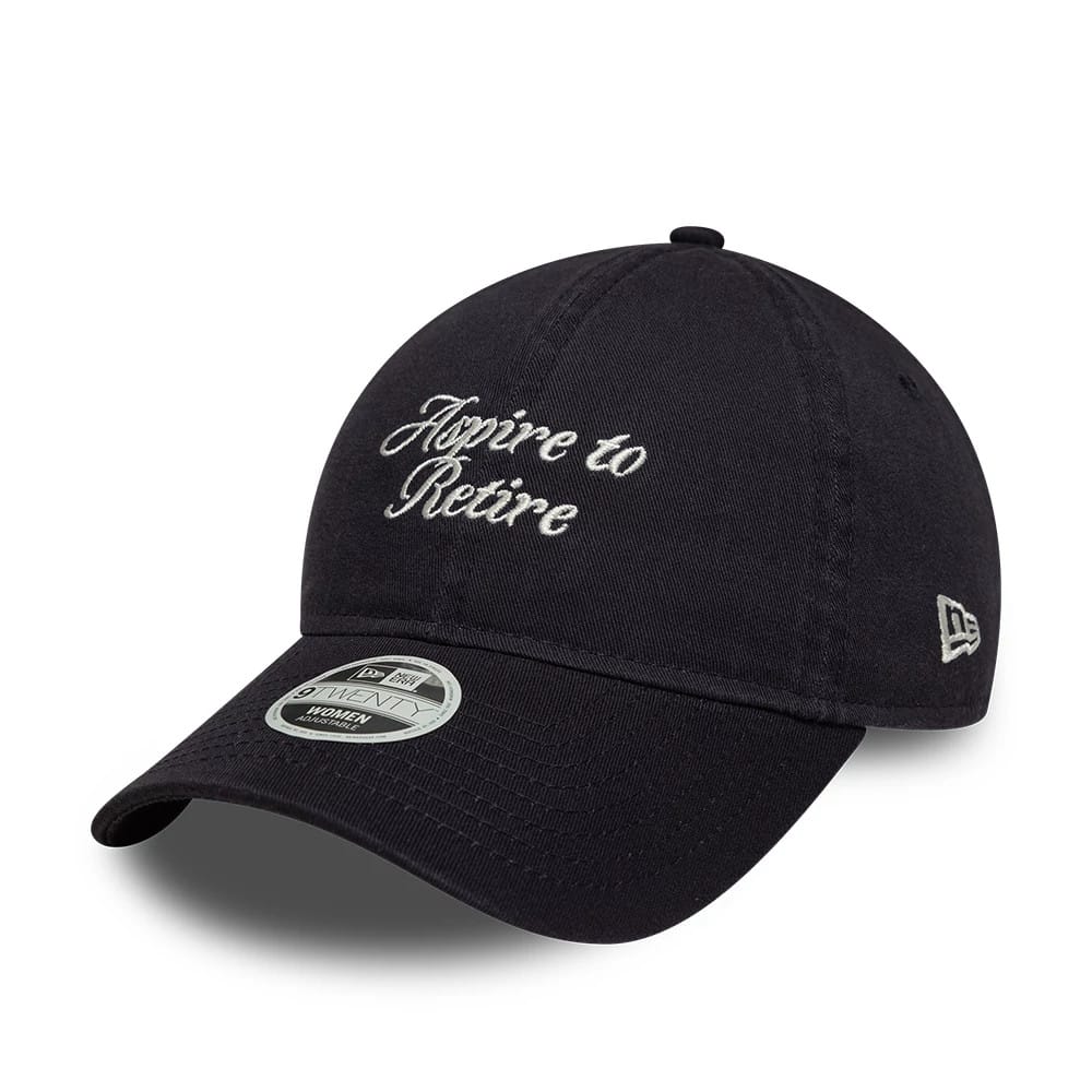 Pictured is this Womens New Era Slogan 9TWENTY cap in navy. 1