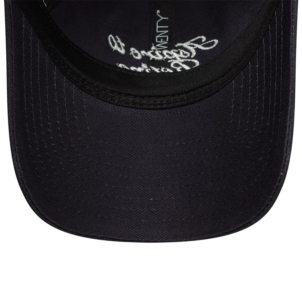 Pictured is this Womens New Era Slogan 9TWENTY cap in navy. 5