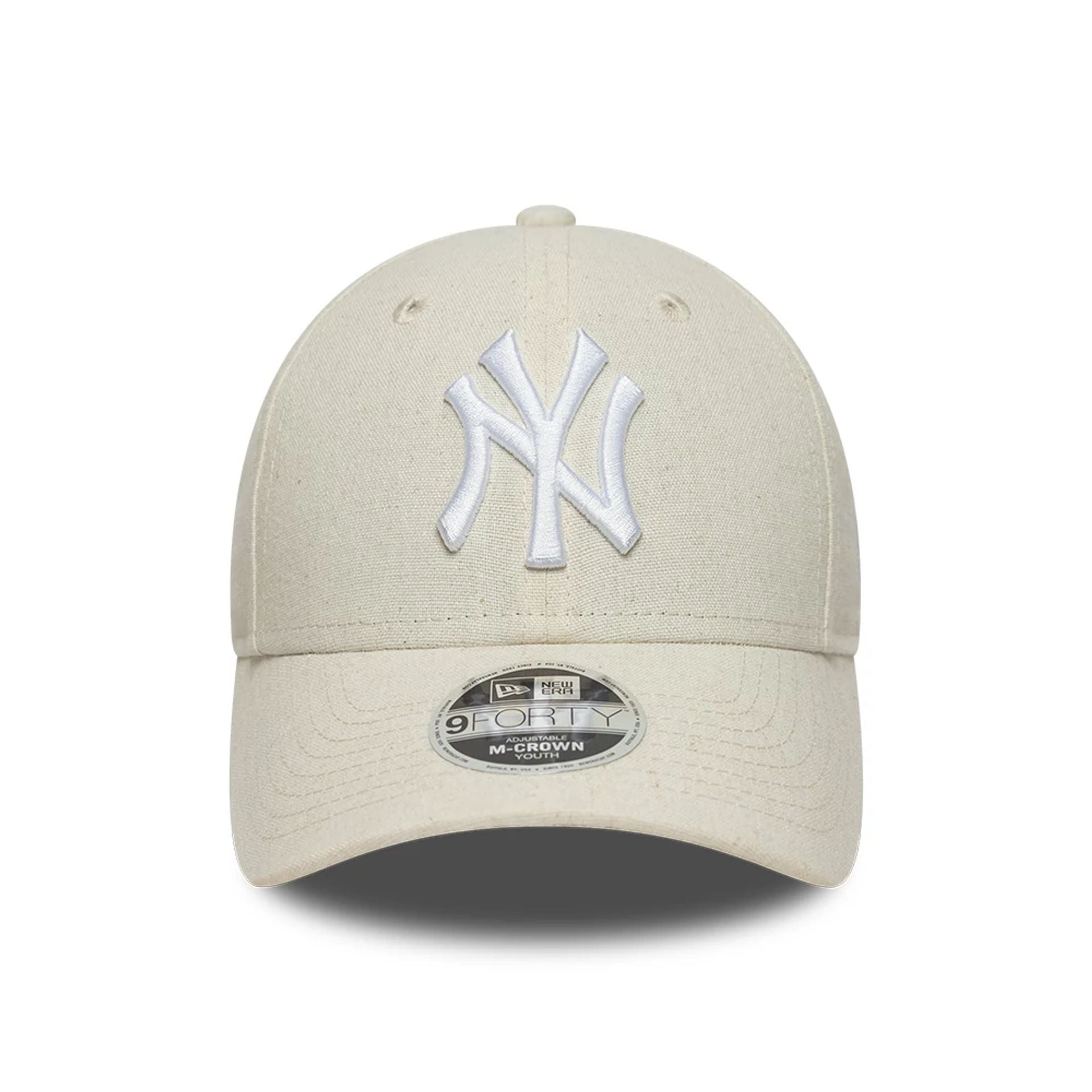 Pictured is this Youth MLB Linen New York Yankees 9FORTY M-Crown cap in Cream. 2
