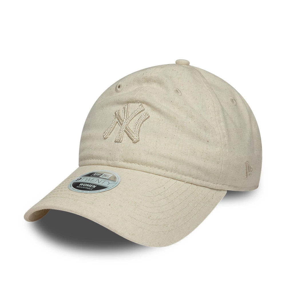 Pictured is this Womens MLB Linen New York Yankees 9TWENTY cap in light beige. 1