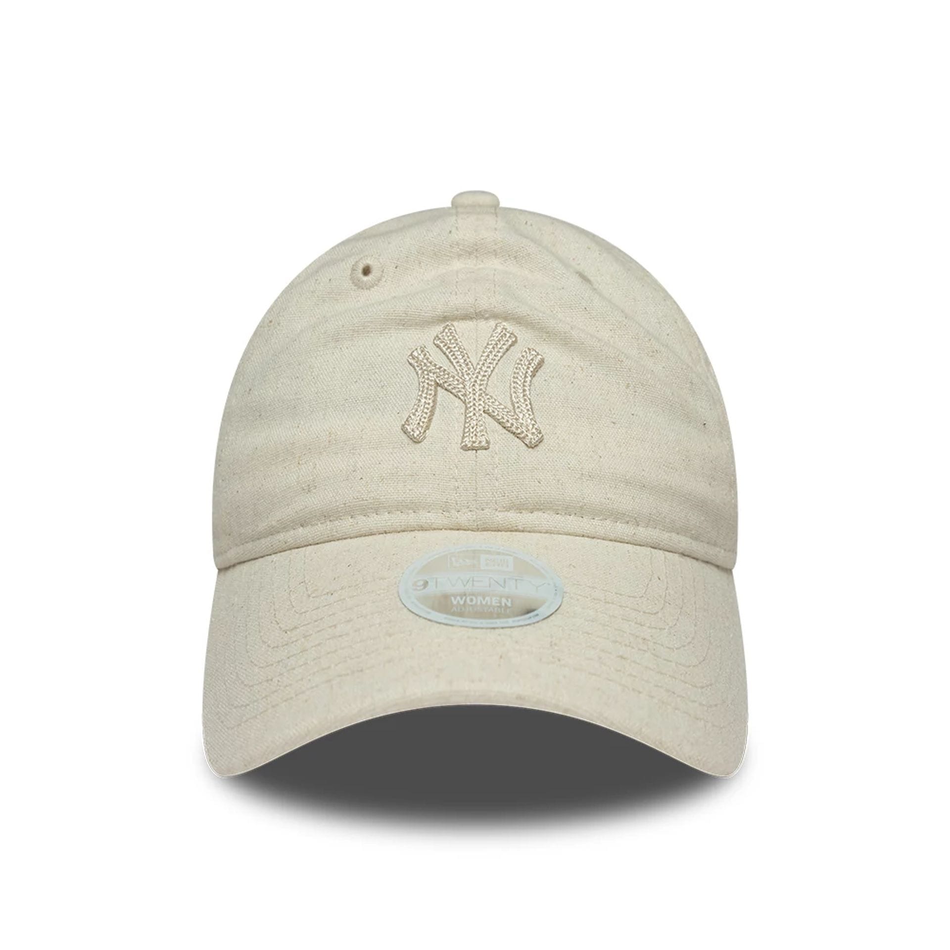 Pictured is this Womens MLB Linen New York Yankees 9TWENTY cap in light beige. 2