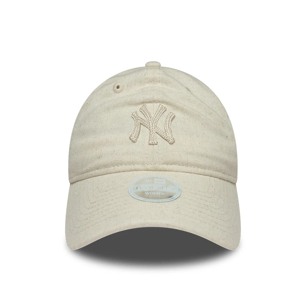 Pictured is this Womens MLB Linen New York Yankees 9TWENTY cap in light beige. 2