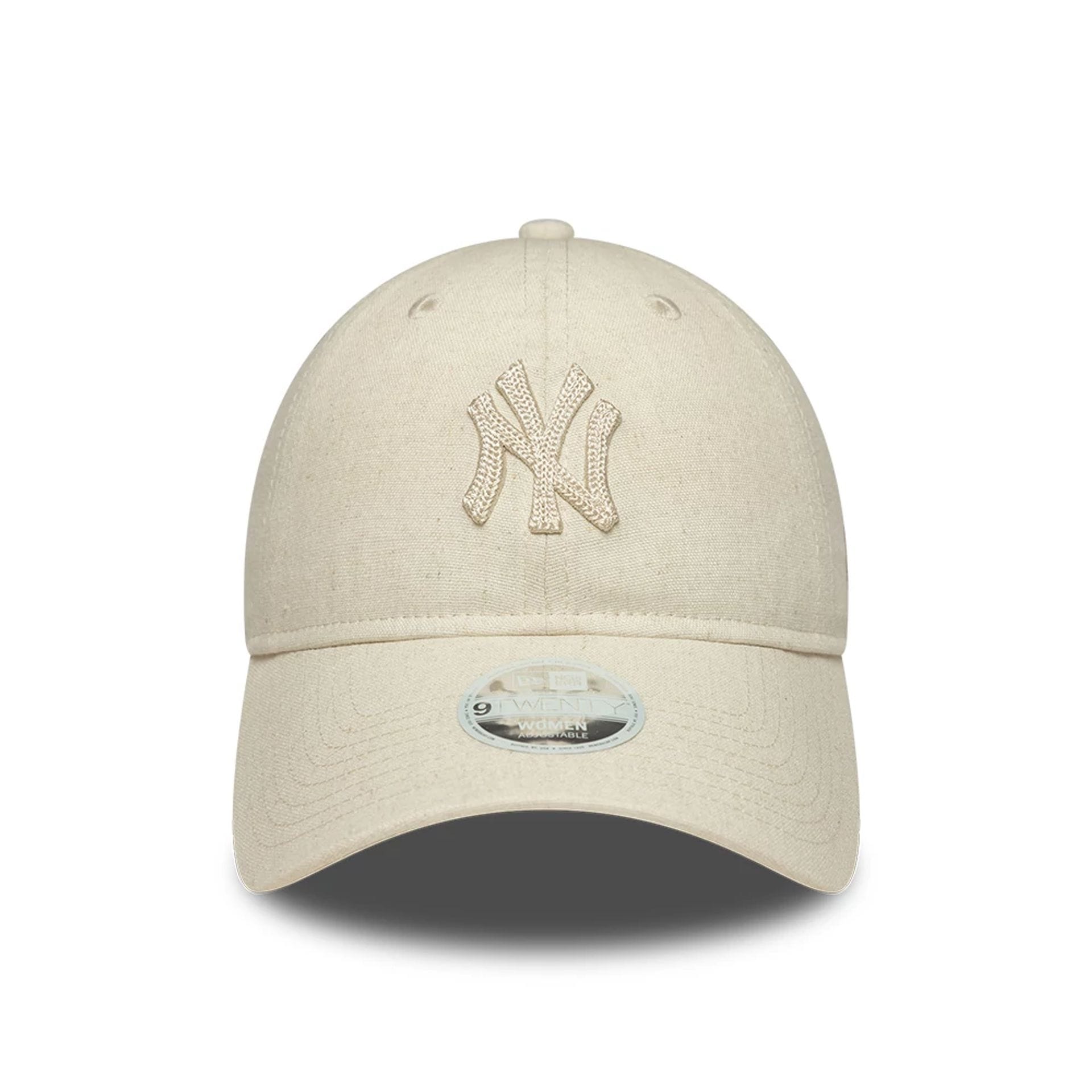 Pictured is this Womens MLB Linen New York Yankees 9TWENTY cap in light beige. 2