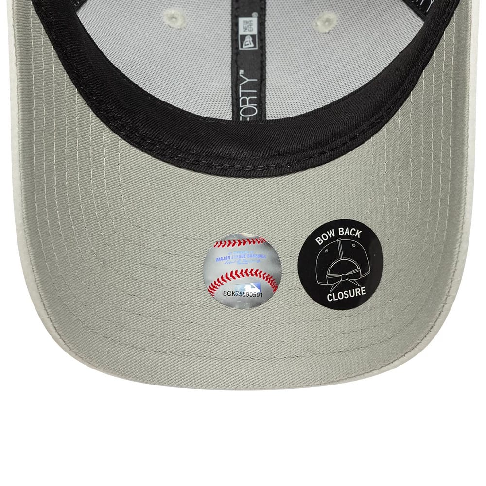Pictured is this Womens MLB Satin Bow Back New York Yankees 9FORTY cap in grey. 5