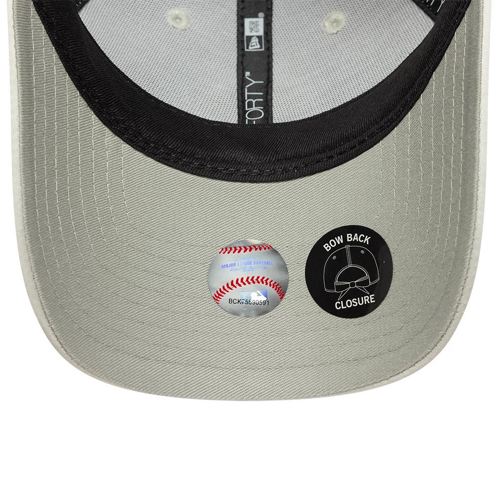 Pictured is this Womens MLB Satin Bow Back New York Yankees 9FORTY cap in grey. 5