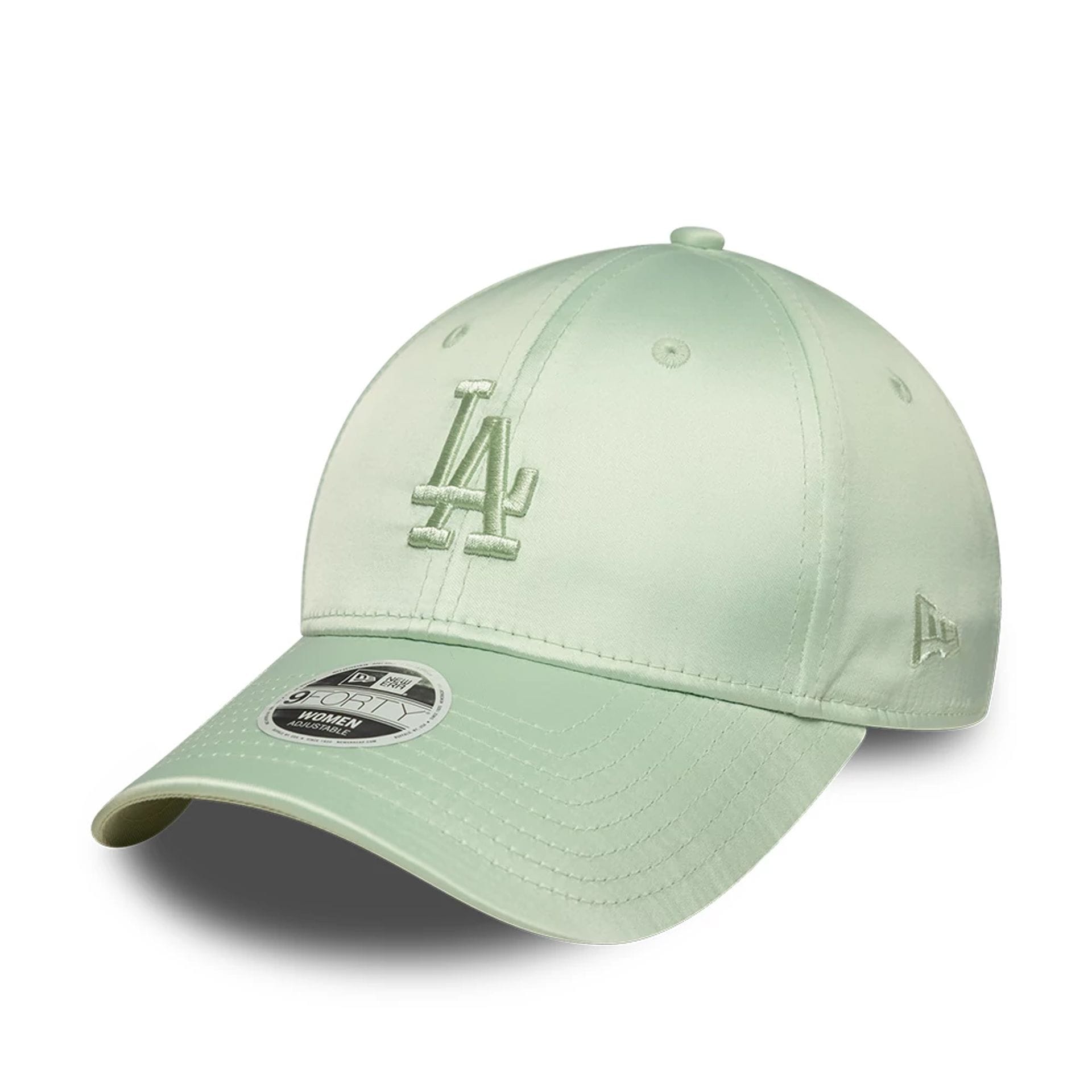 Pictured is this Womens MLB Satin Bow Back LA Dodgers 9FORTY cap in pastel green. 1